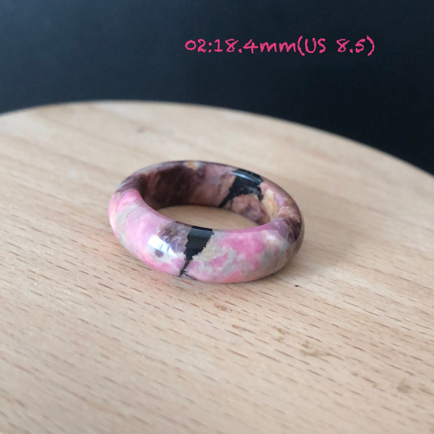 Natural Rhodonite Stone Crystal Ring | 18-19mm | US 8-9.5 | Colour Wildness | Graffiti on the Ring | Porcelain Blue Pink | Healing Gemstone