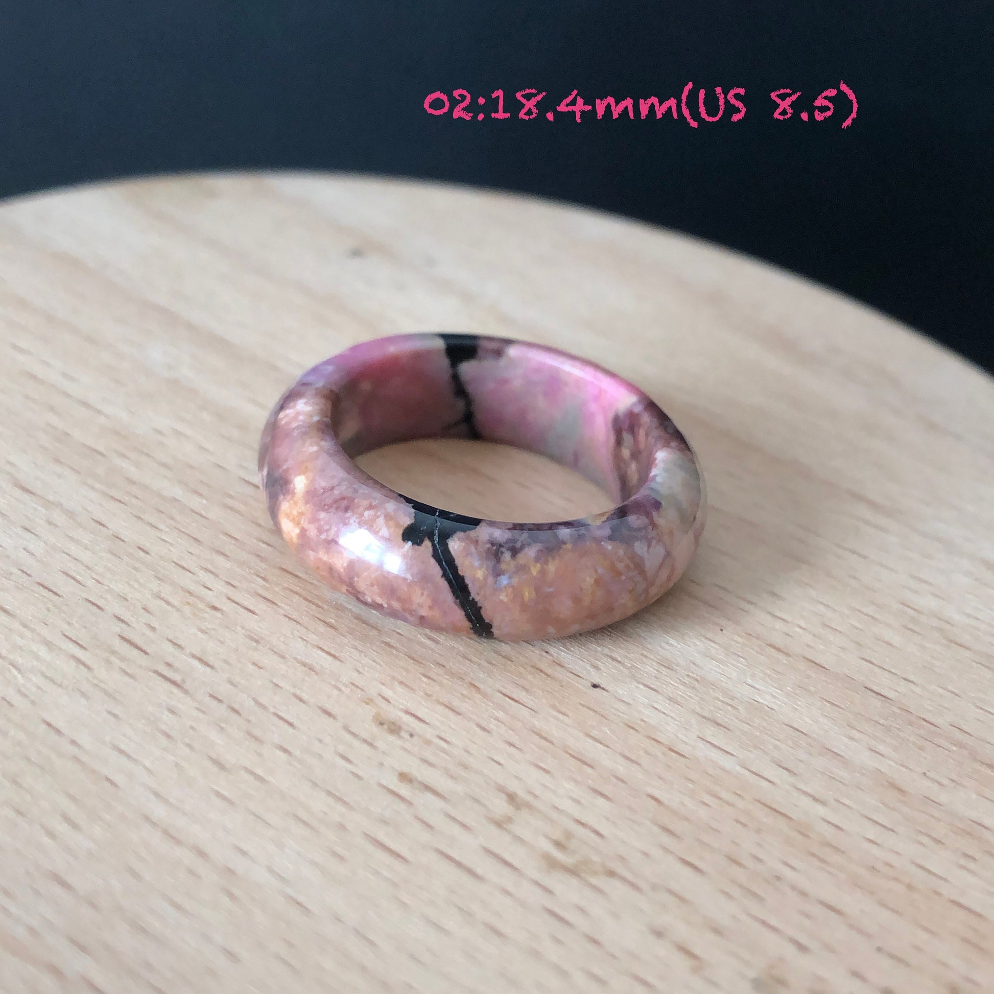 Natural Rhodonite Stone Crystal Ring | 18-19mm | US 8-9.5 | Colour Wildness | Graffiti on the Ring | Porcelain Blue Pink | Healing Gemstone