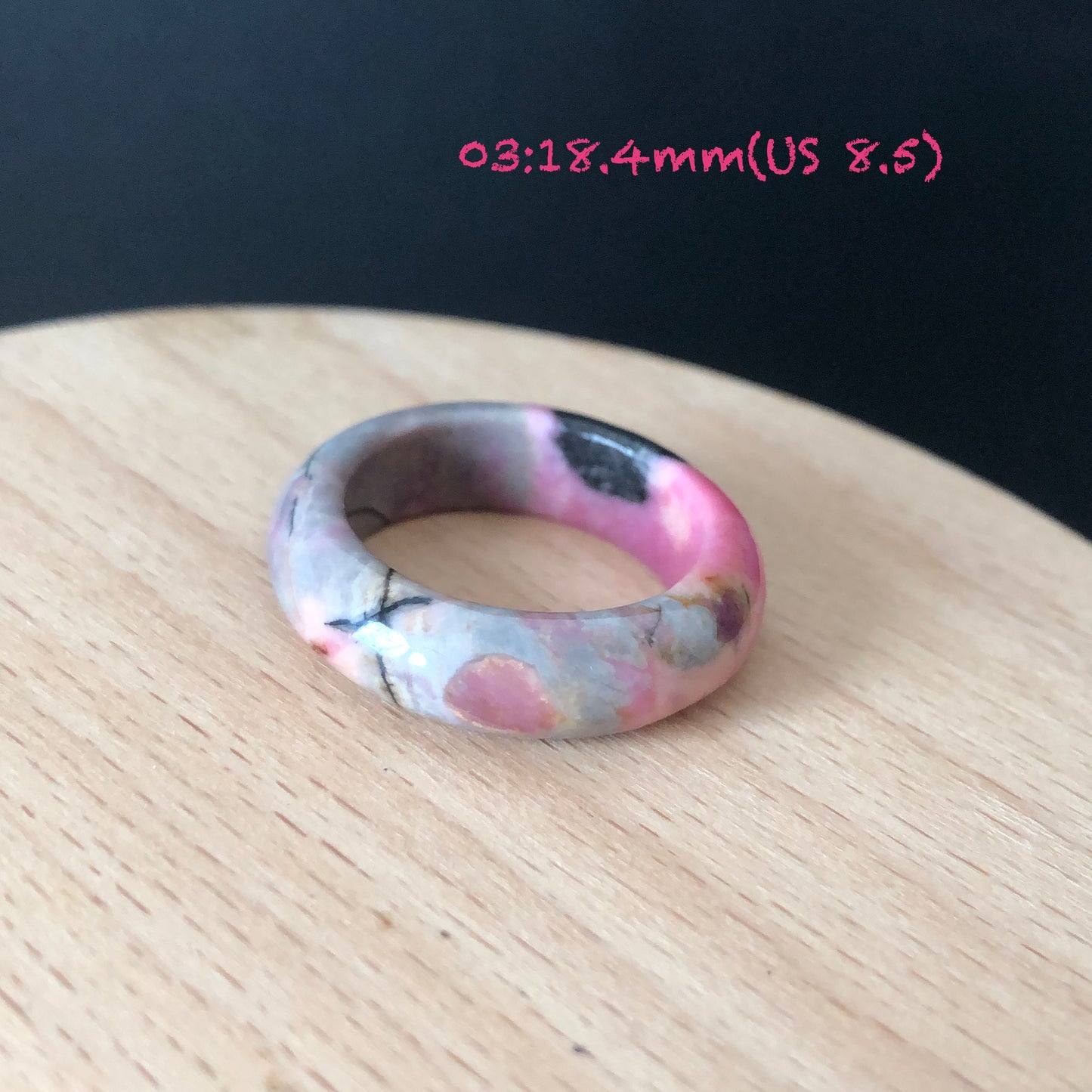 Natural Rhodonite Stone Crystal Ring | 18-19mm | US 8-9.5 | Colour Wildness | Graffiti on the Ring | Porcelain Blue Pink | Healing Gemstone