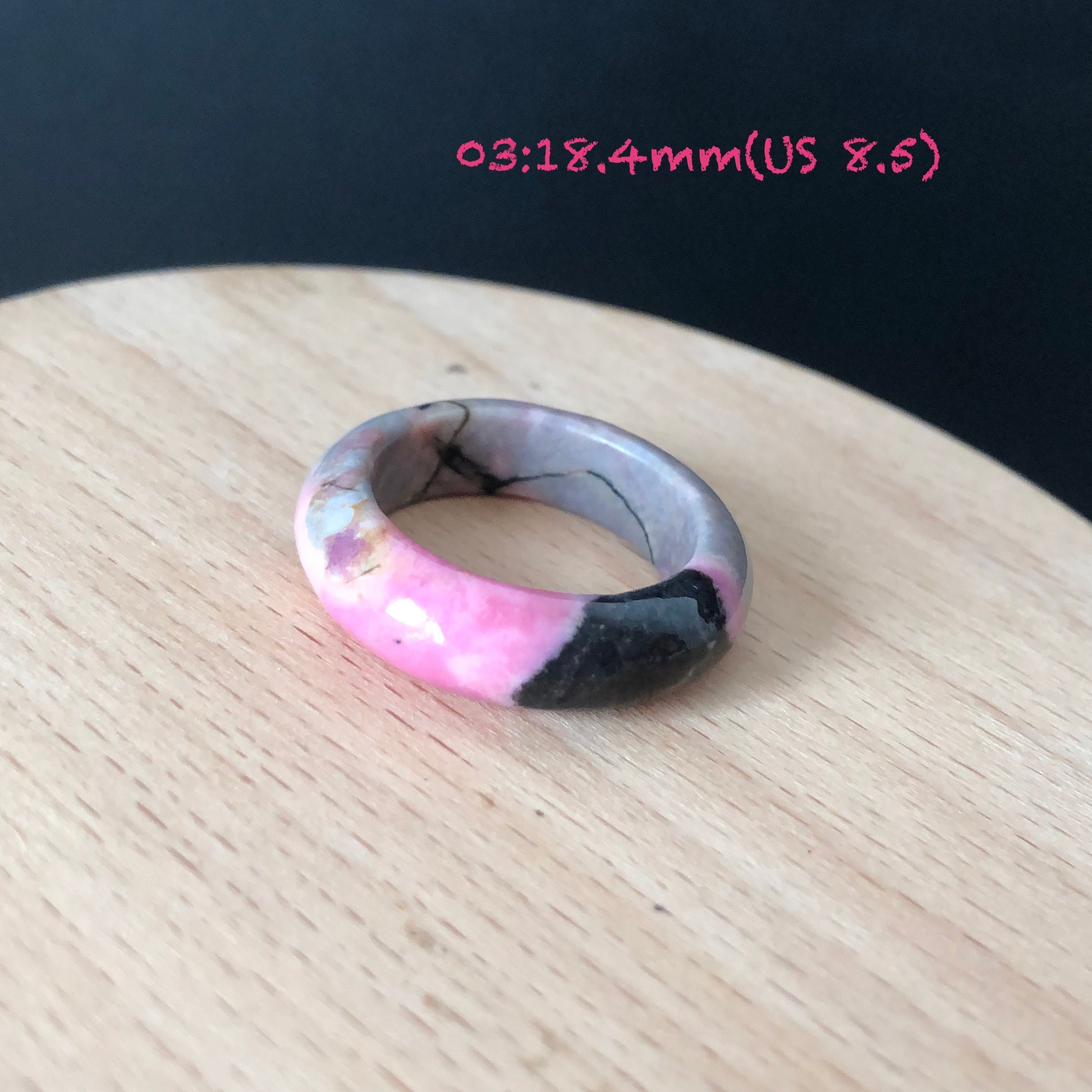 Natural Rhodonite Stone Crystal Ring | 18-19mm | US 8-9.5 | Colour Wildness | Graffiti on the Ring | Porcelain Blue Pink | Healing Gemstone