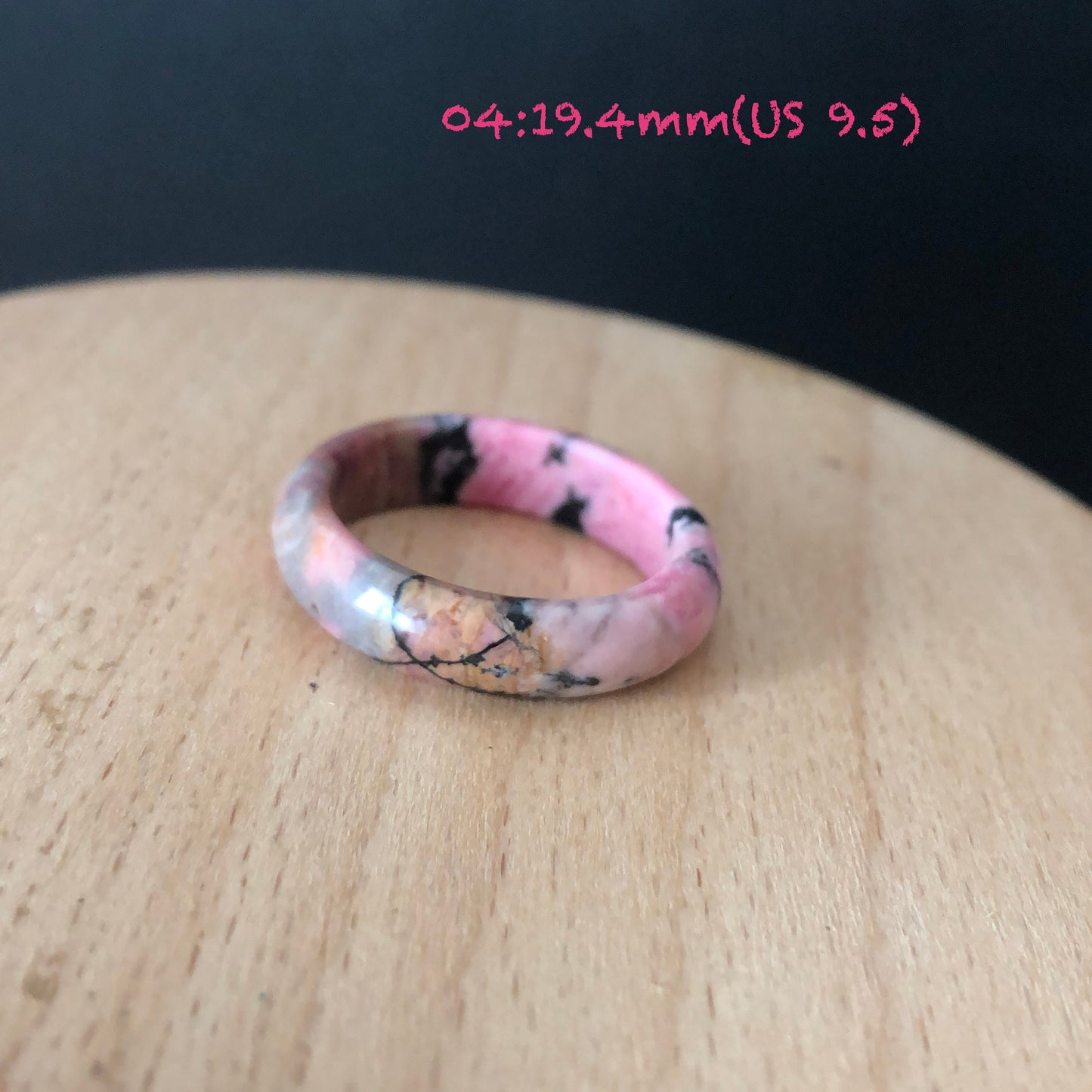 Natural Rhodonite Stone Crystal Ring | 18-19mm | US 8-9.5 | Colour Wildness | Graffiti on the Ring | Porcelain Blue Pink | Healing Gemstone