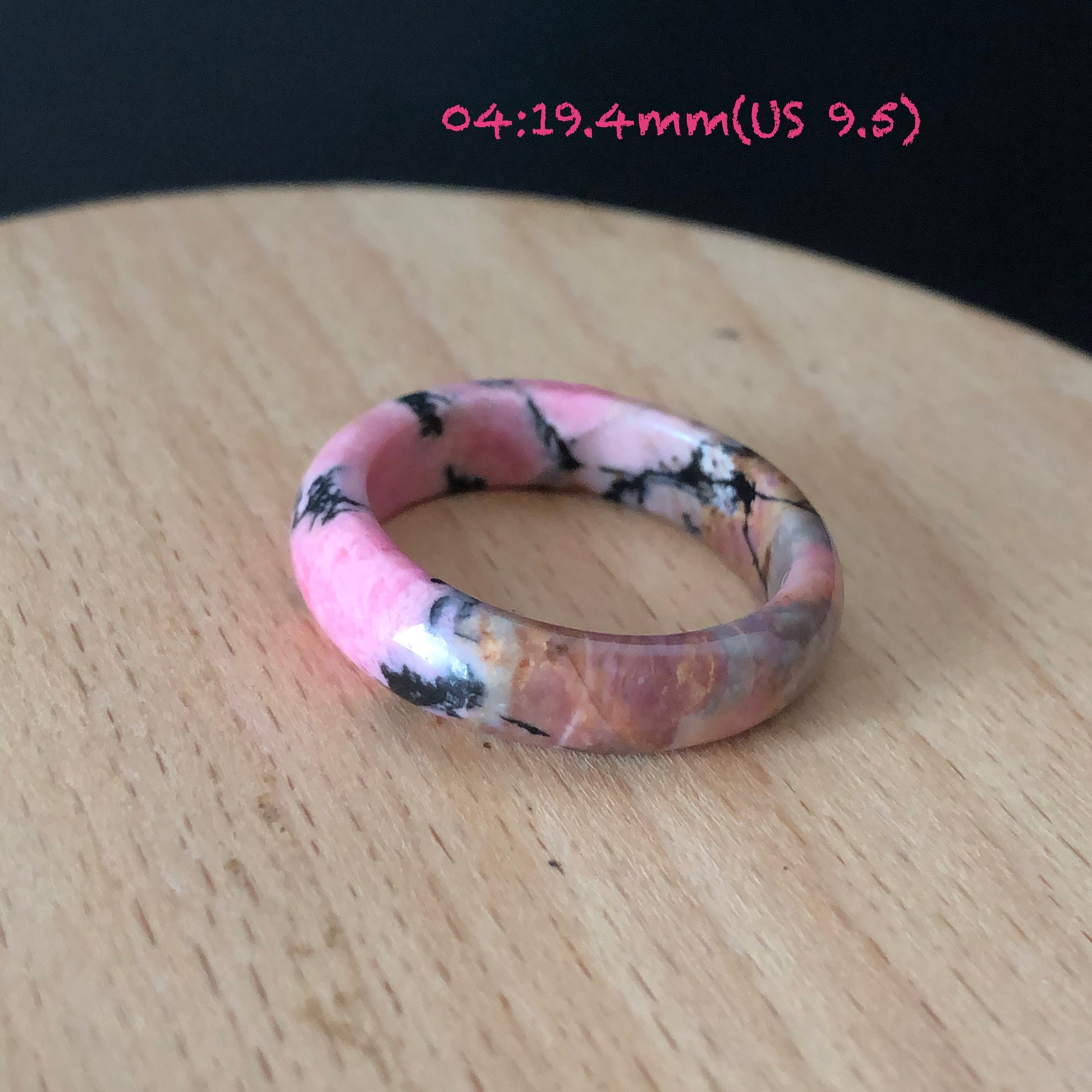 Natural Rhodonite Stone Crystal Ring | 18-19mm | US 8-9.5 | Colour Wildness | Graffiti on the Ring | Porcelain Blue Pink | Healing Gemstone