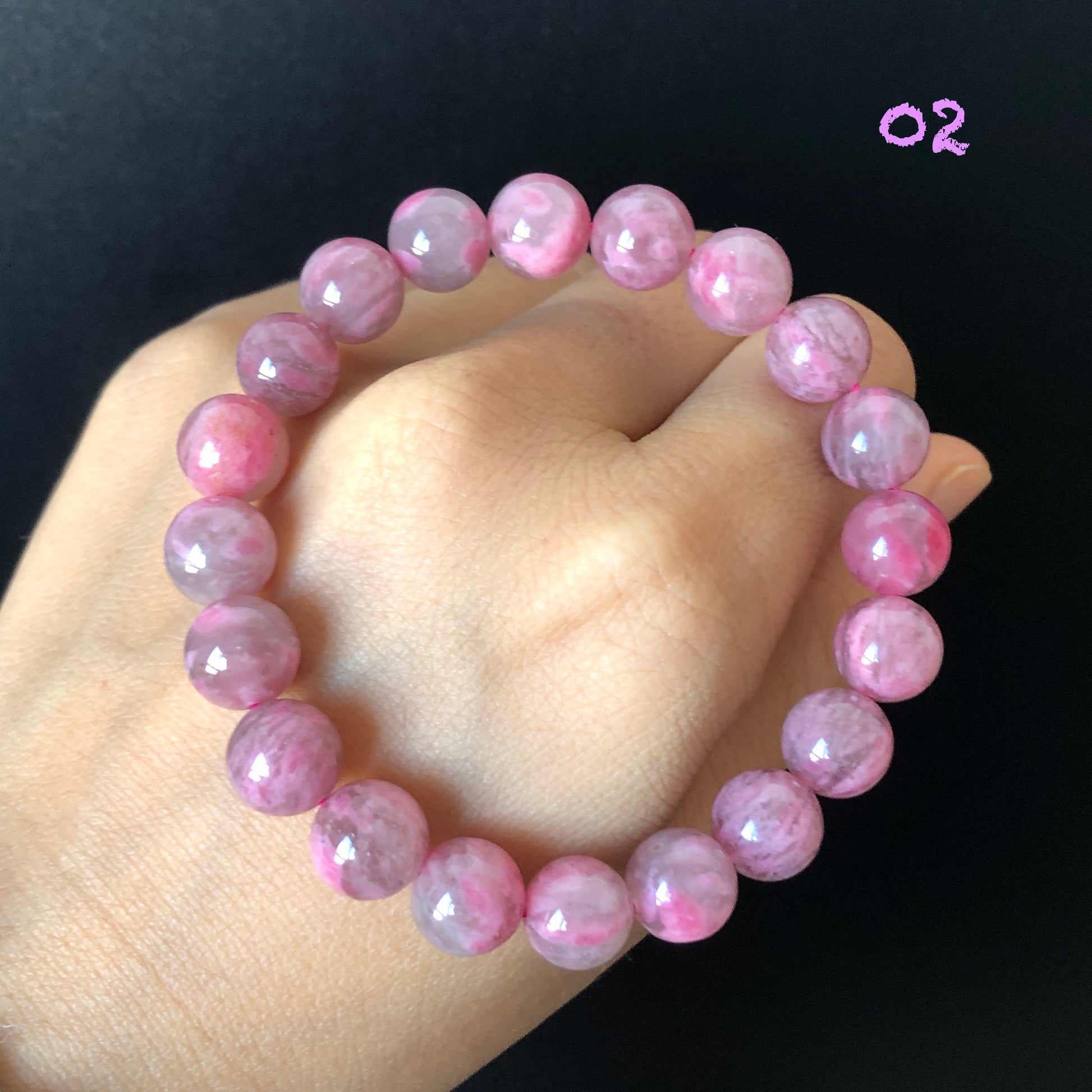 Natural Icy Night Sakura Rain Rhodonite Bracelet | Cherry Plum Blossom | Dark Mysterious Night Sakura |Black Pink Laces |Stone Crystal