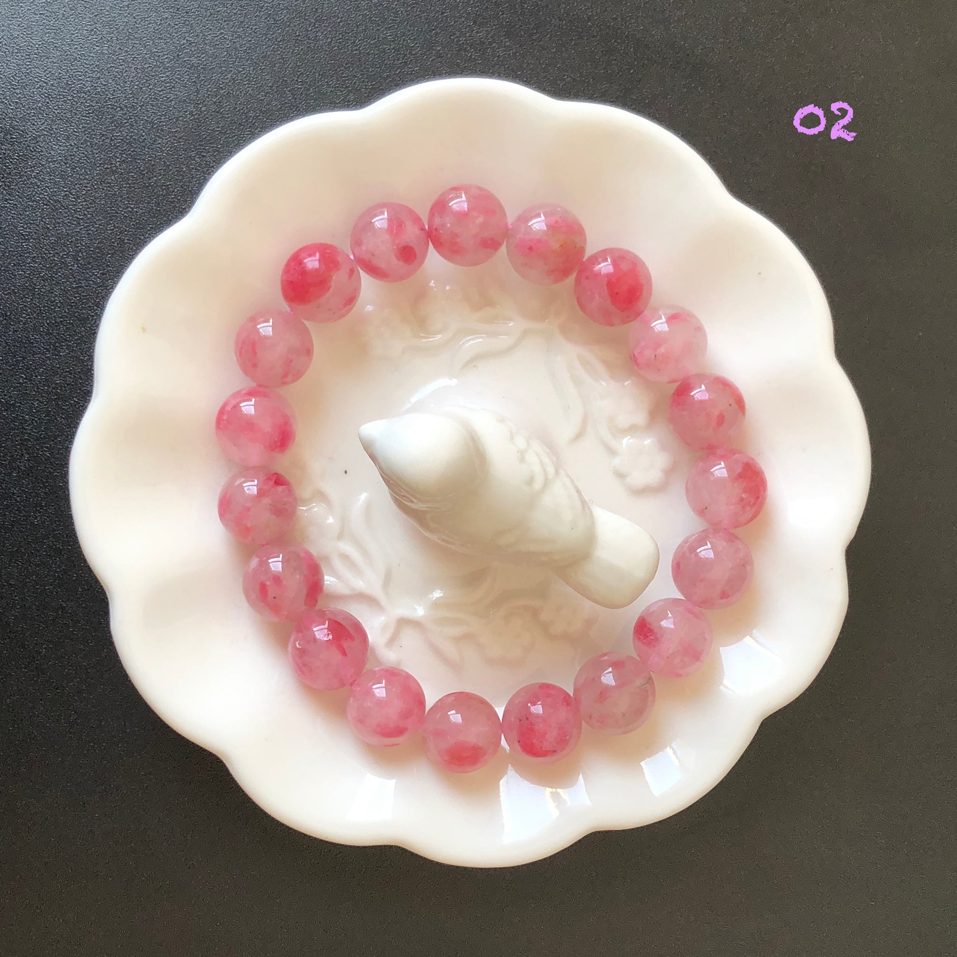 Natural Icy Rhodonite Stone Crystal Bead Bracelet | Cherry Plum Blossom | Sakura Rain | Red Petals | Frozen Cherry | Icy and Translucent