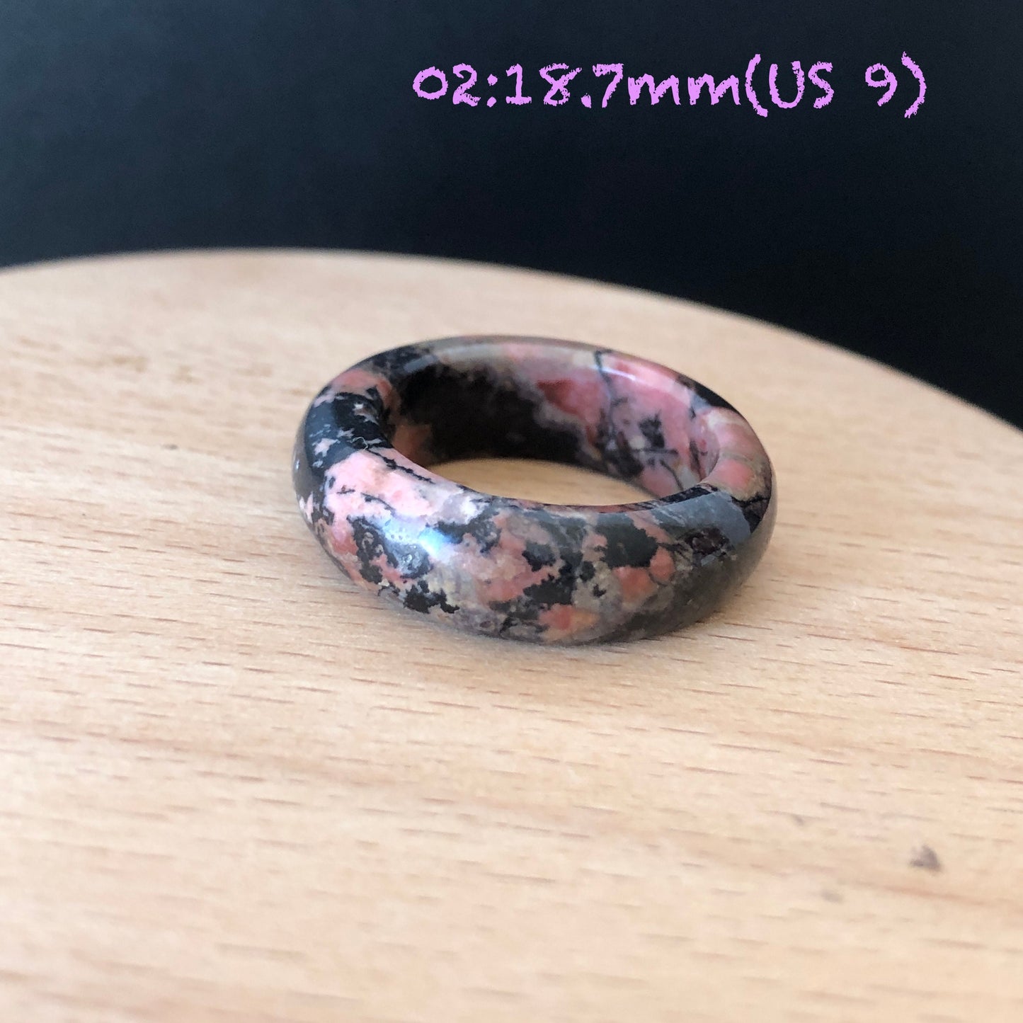 Natural High Quality Rhodonite Ring | 16-18mm | US6.5-9 | Colour Wildness | Porcelain blue with Pink | Healing Stone | No.18