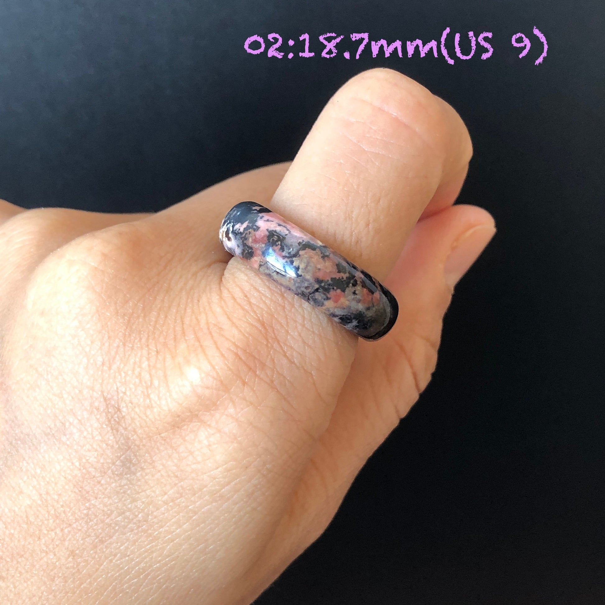 Natural High Quality Rhodonite Ring | 16-18mm | US6.5-9 | Colour Wildness | Porcelain blue with Pink | Healing Stone | No.18