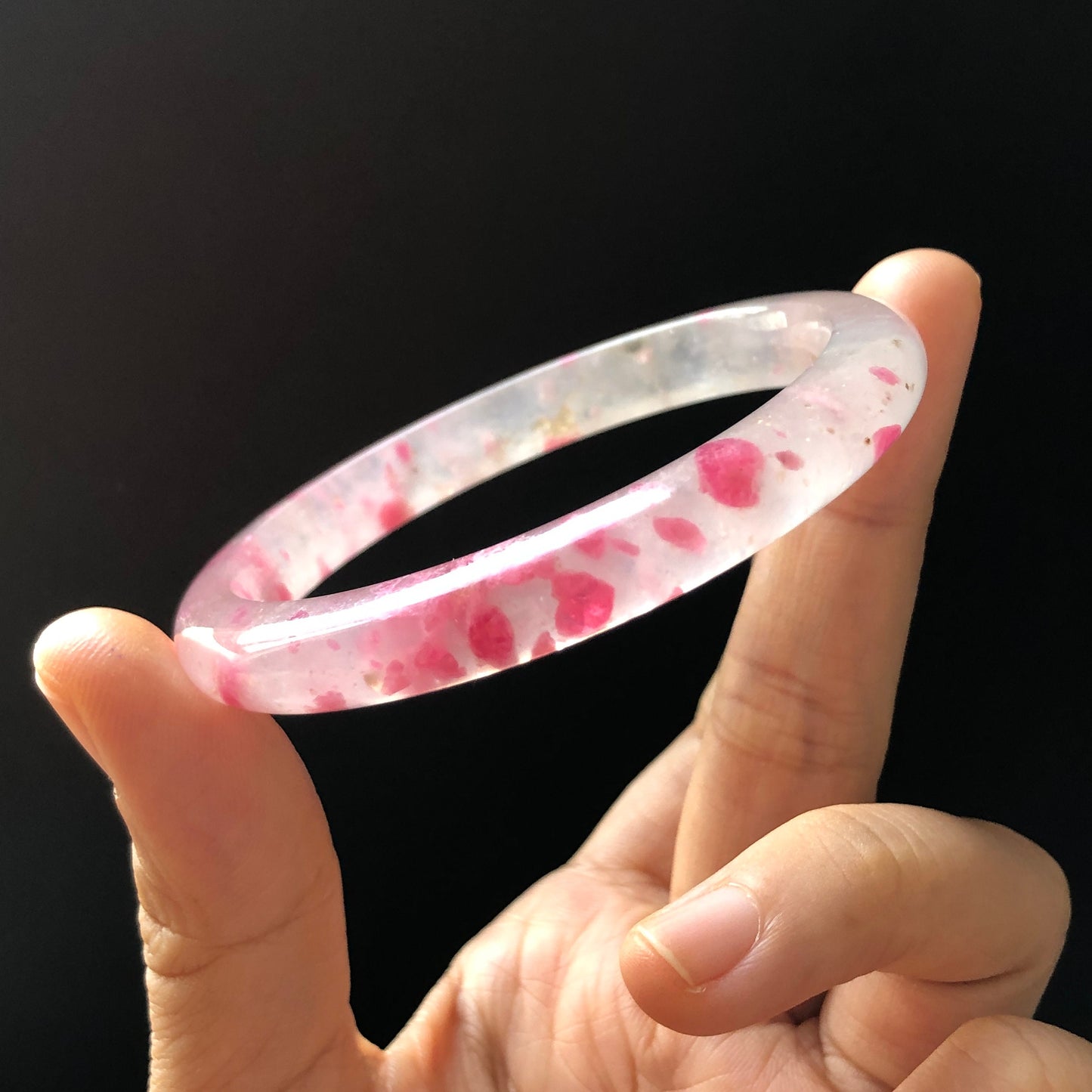 54.5mm Premium Icy Sakura Rain Rhodonite Crystal Bangle Bracelet | Strawberry Yogurt | Milky Pink Cherry Blossom | Healing Stone Gemstone