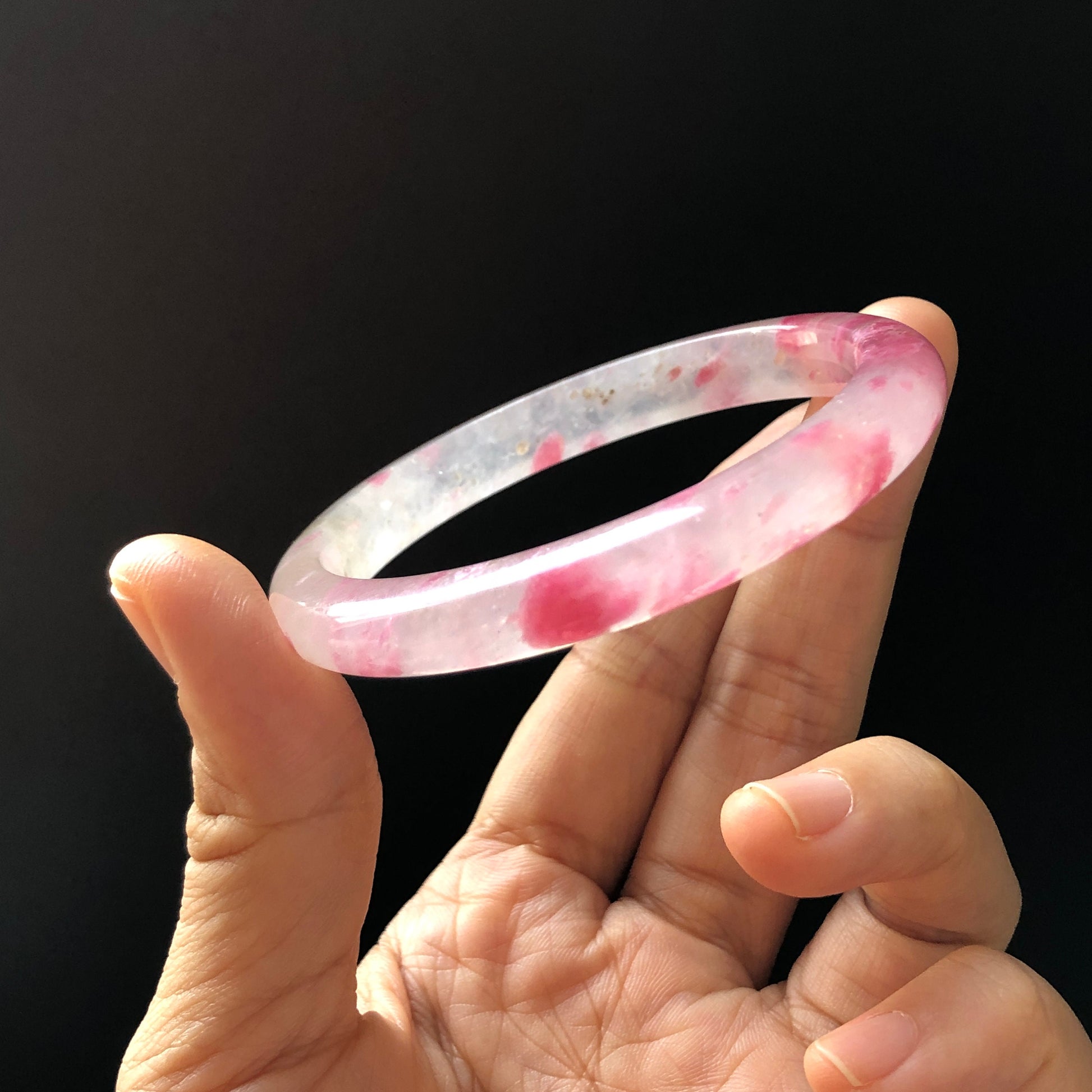 54.5mm Premium Icy Sakura Rain Rhodonite Crystal Bangle Bracelet | Strawberry Yogurt | Milky Pink Cherry Blossom | Healing Stone Gemstone