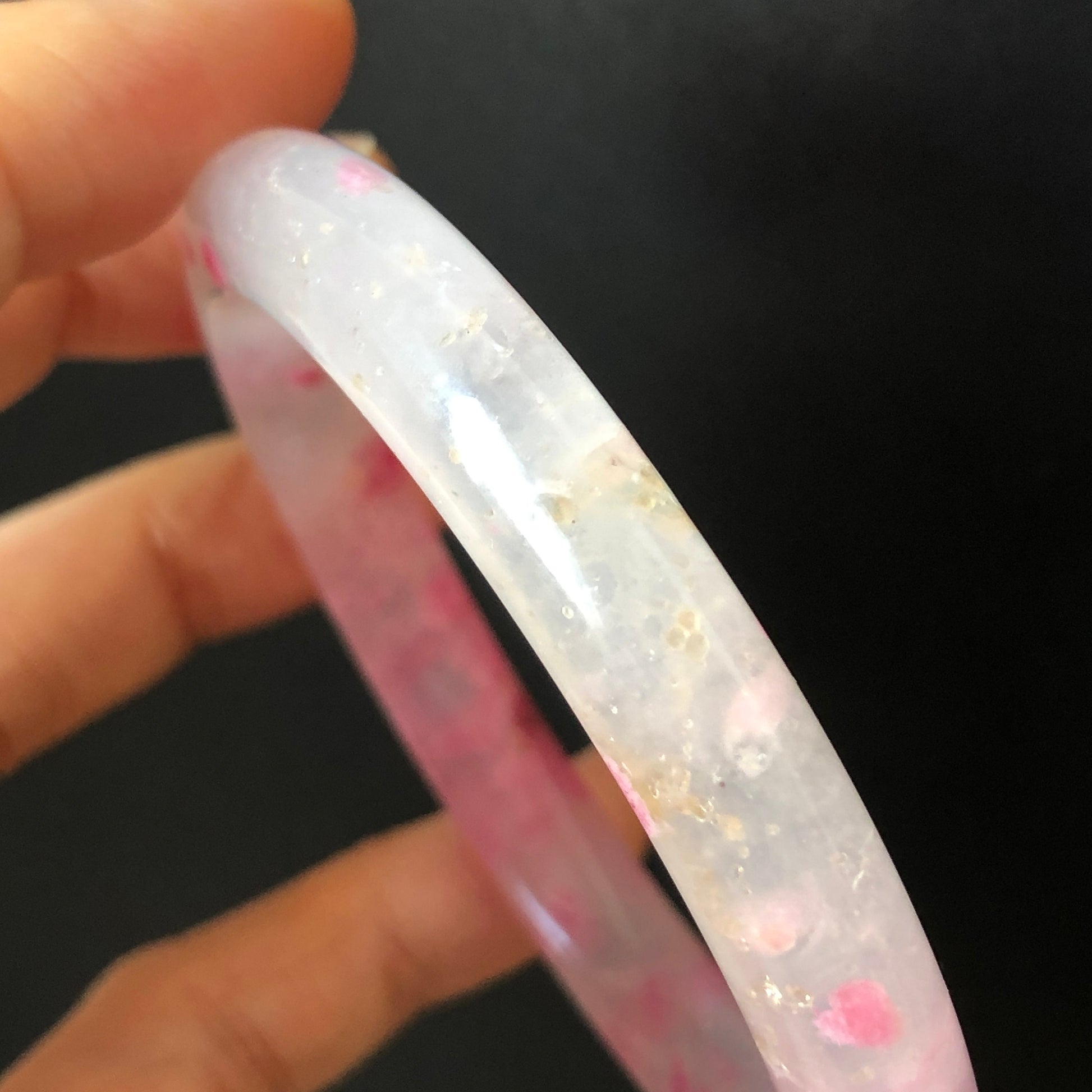 54.5mm Premium Icy Sakura Rain Rhodonite Crystal Bangle Bracelet | Strawberry Yogurt | Milky Pink Cherry Blossom | Healing Stone Gemstone