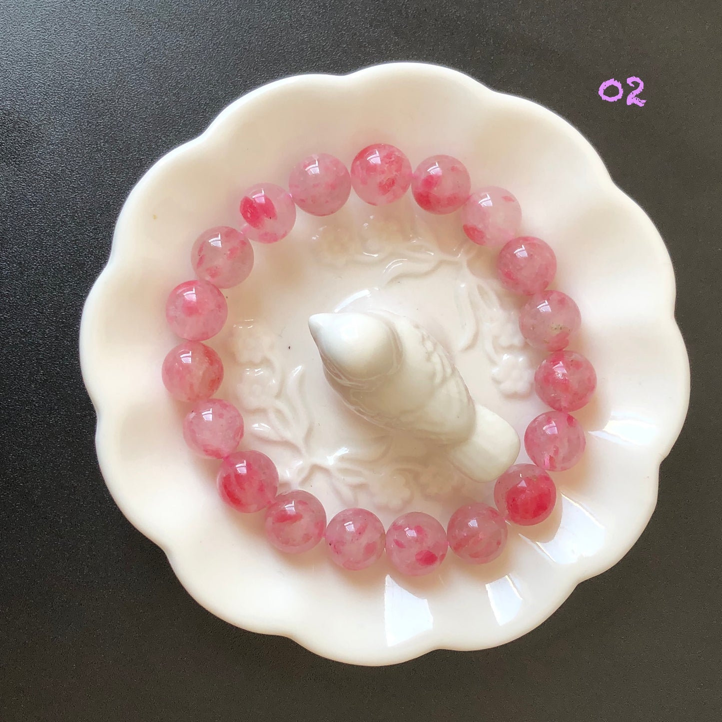 Natural Icy Rhodonite Stone Crystal Bead Bracelet | Cherry Plum Blossom | Sakura Rain | Red Petals | Frozen Cherry | Icy and Translucent