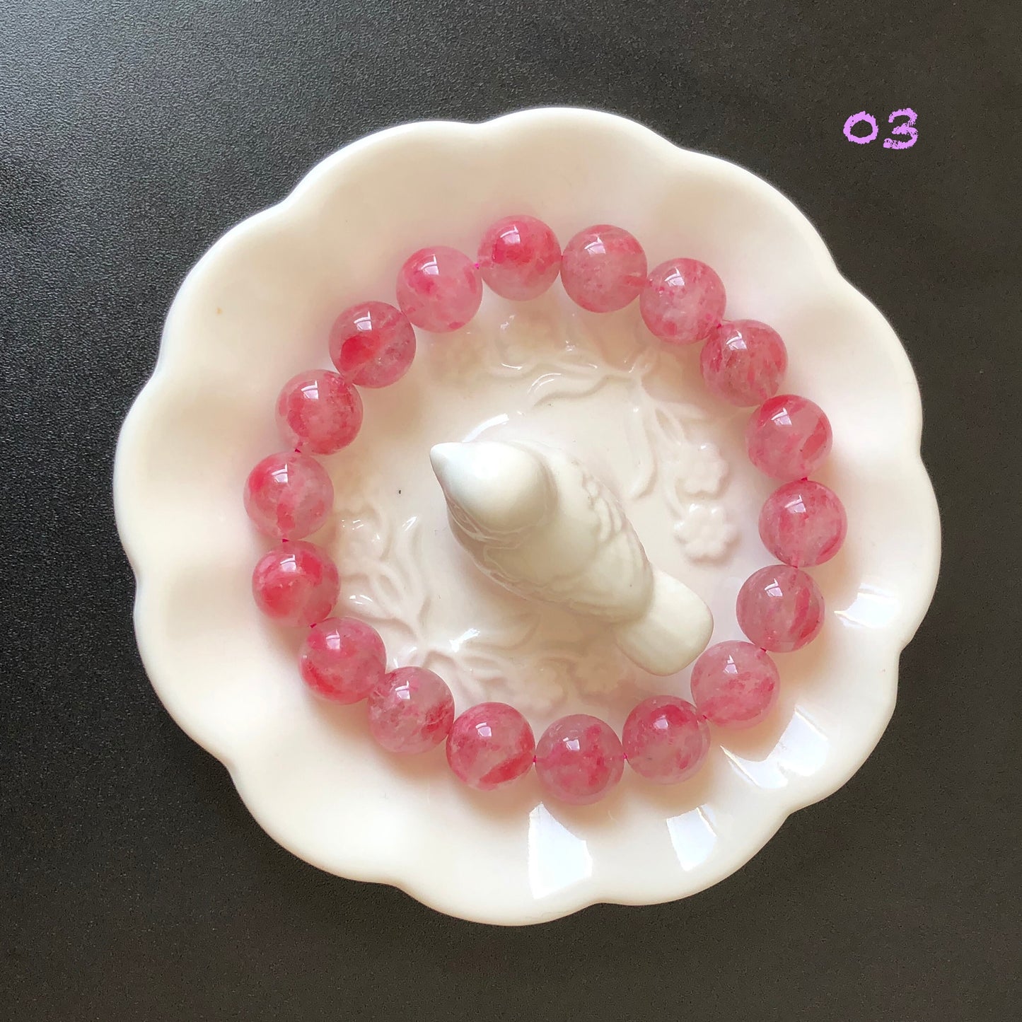 Natural Icy Rhodonite Stone Crystal Bead Bracelet | Cherry Plum Blossom | Sakura Rain | Red Petals | Frozen Cherry | Icy and Translucent