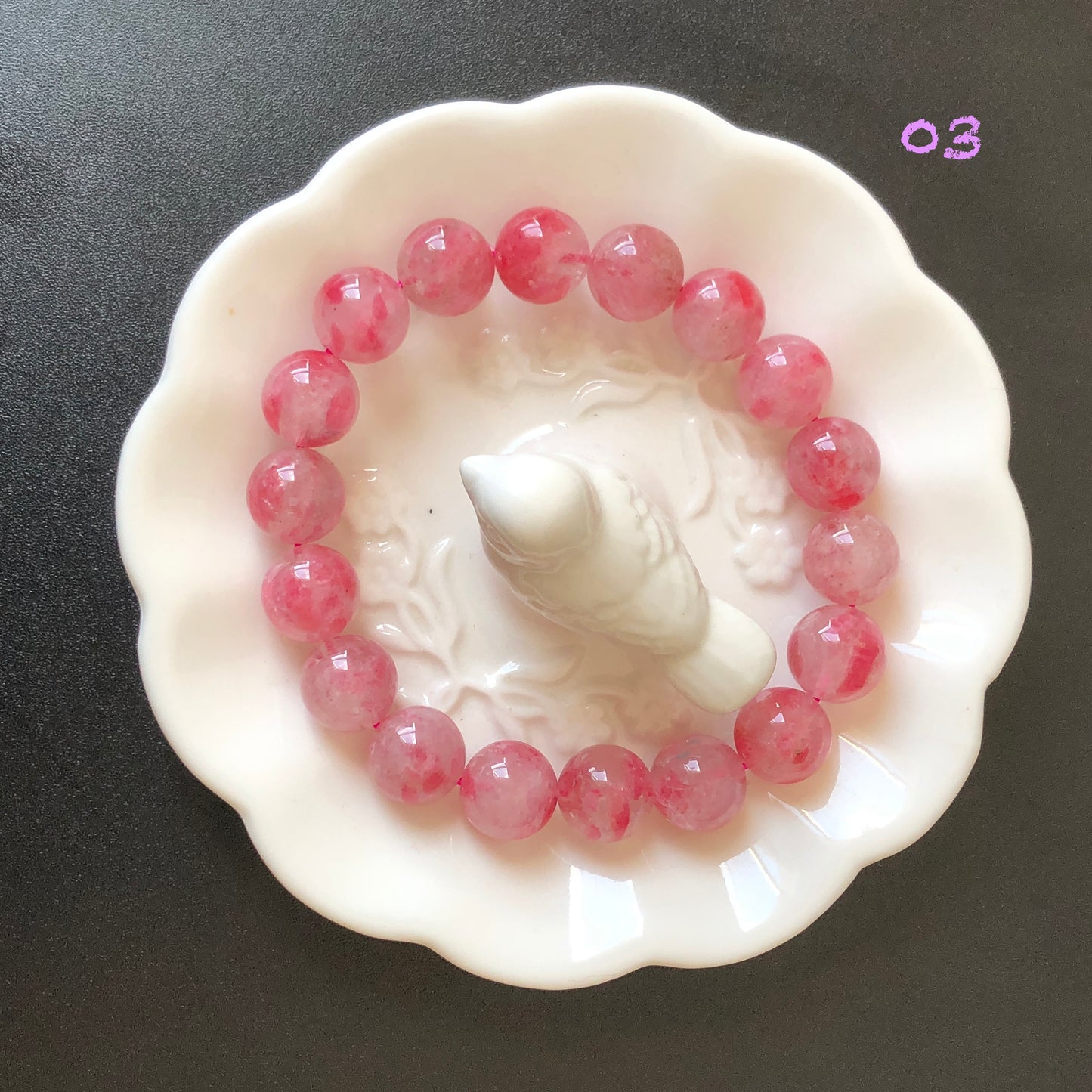 Natural Icy Rhodonite Stone Crystal Bead Bracelet | Cherry Plum Blossom | Sakura Rain | Red Petals | Frozen Cherry | Icy and Translucent