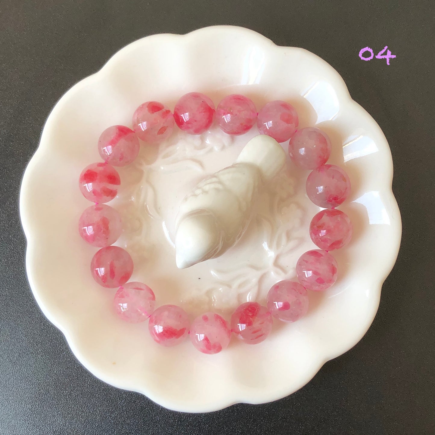 Natural Icy Rhodonite Stone Crystal Bead Bracelet | Cherry Plum Blossom | Sakura Rain | Red Petals | Frozen Cherry | Icy and Translucent