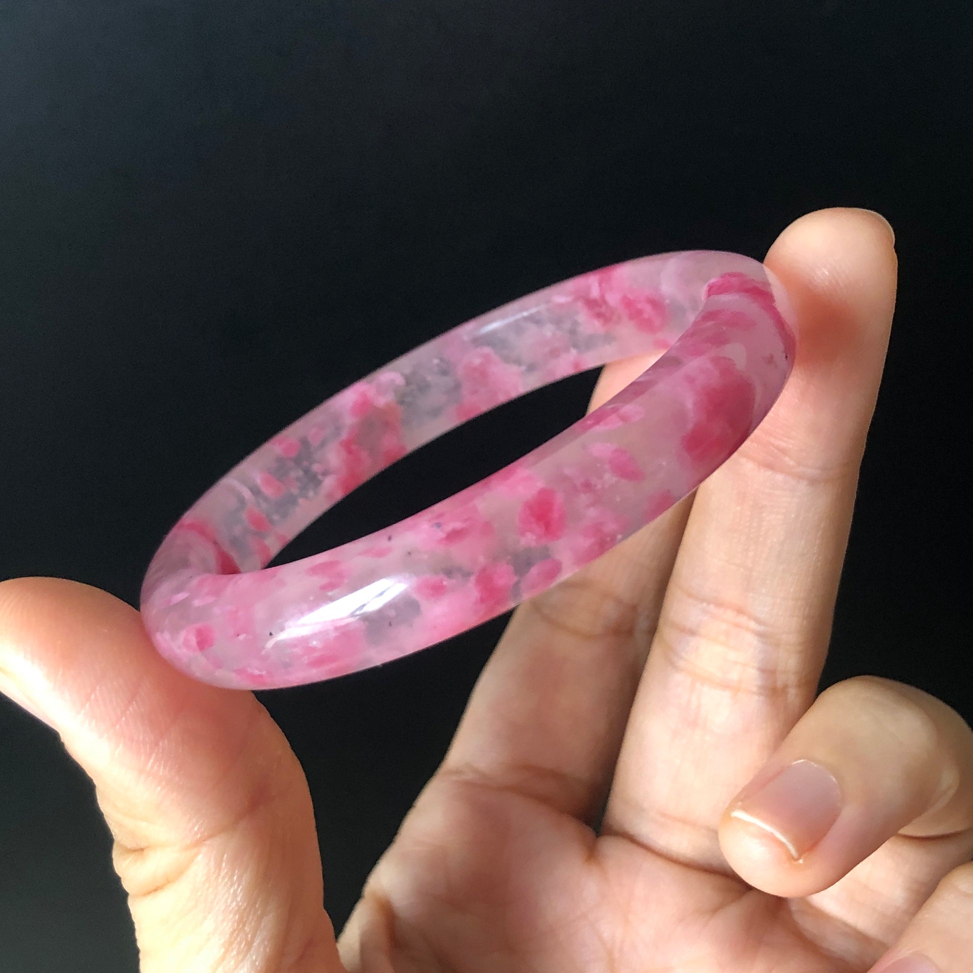 52.9mm Premium Ultra-rare Pink Rhodonite Crystal Stone Gemstone Bangle | Blossom Flowers | Sakura Rain Plum Cherry Blossom | Healing Stone