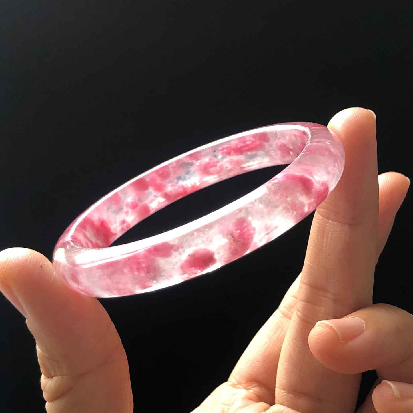 52.9mm Premium Ultra-rare Pink Rhodonite Crystal Stone Gemstone Bangle | Blossom Flowers | Sakura Rain Plum Cherry Blossom | Healing Stone