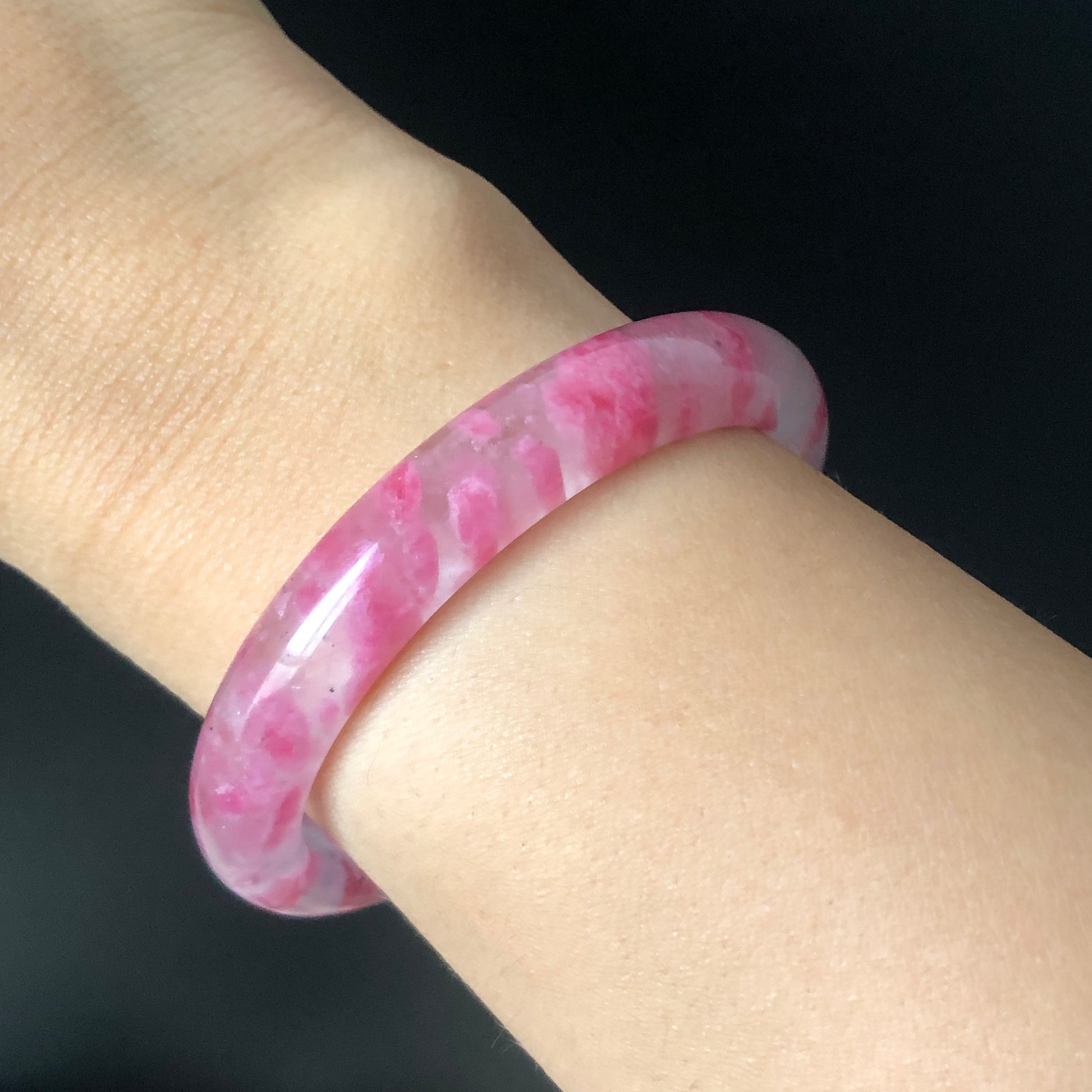 52.9mm Premium Ultra-rare Pink Rhodonite Crystal Stone Gemstone Bangle | Blossom Flowers | Sakura Rain Plum Cherry Blossom | Healing Stone