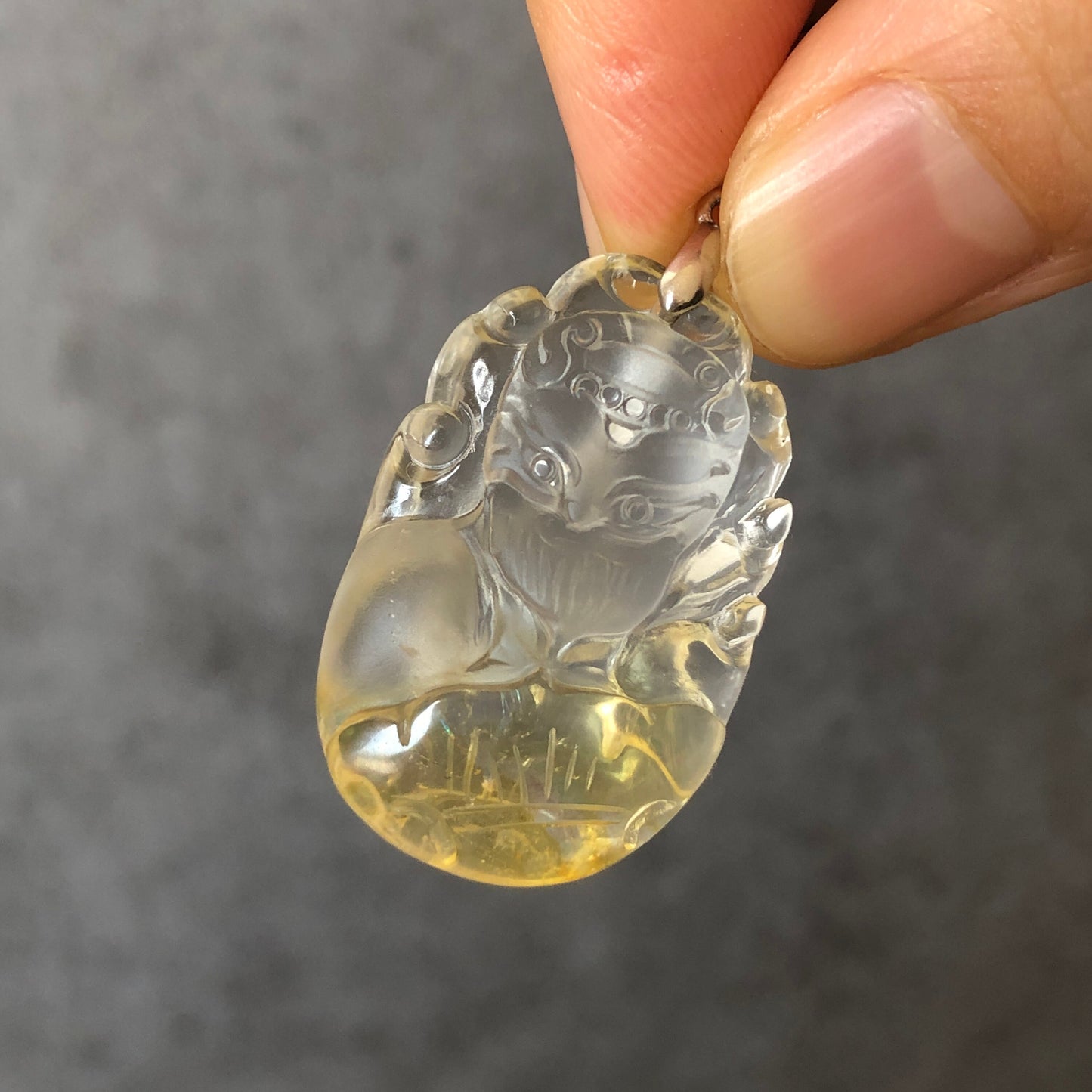 High Quality Natural Yellow Hematoid Quartz Crystal with Rainbow Hand Carved Nine-tailed Fox Pendant | Ruyi Charm | Adjustable Necklace