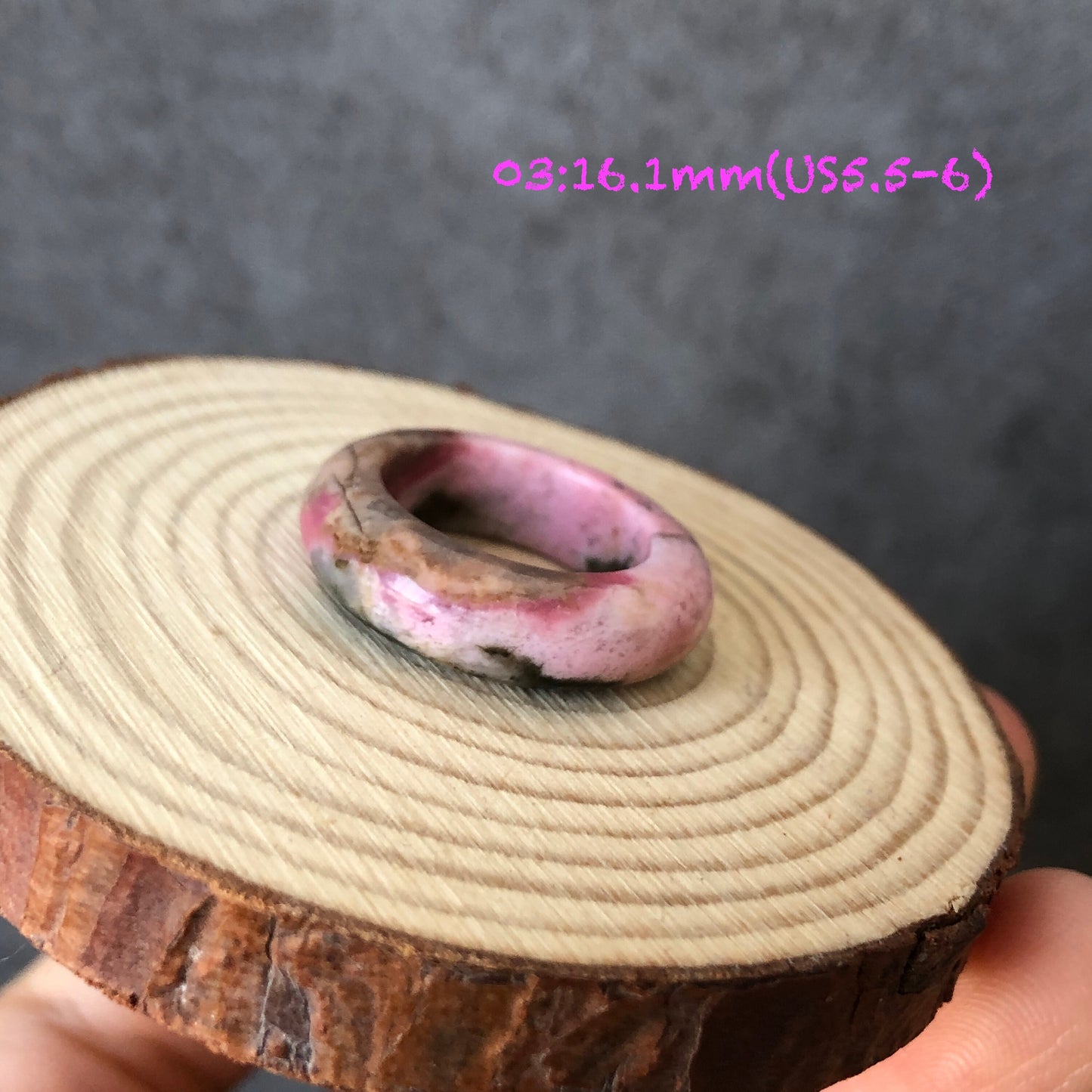 Natural Rhodonite Stone Crystal Ring | 16mm+ | US 5.5-6.5 | Pink with Brown, Green and Porcelain Blue | The Heart Chakra Healing Gemstone