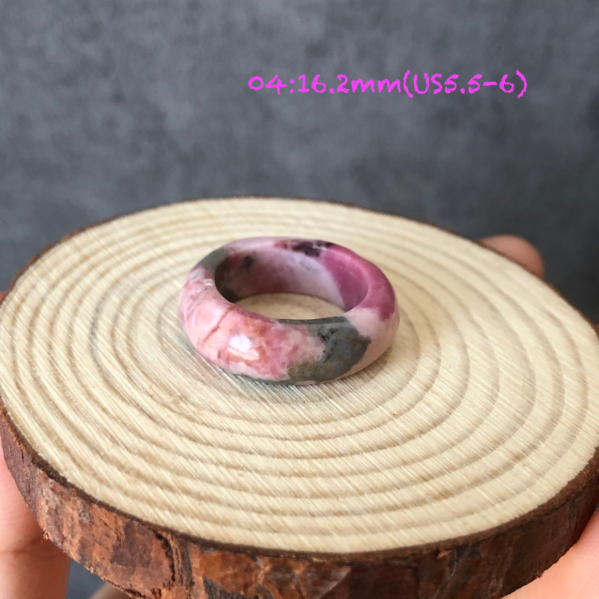 Natural Rhodonite Stone Crystal Ring | 16mm+ | US 5.5-6.5 | Pink with Brown, Green and Porcelain Blue | The Heart Chakra Healing Gemstone