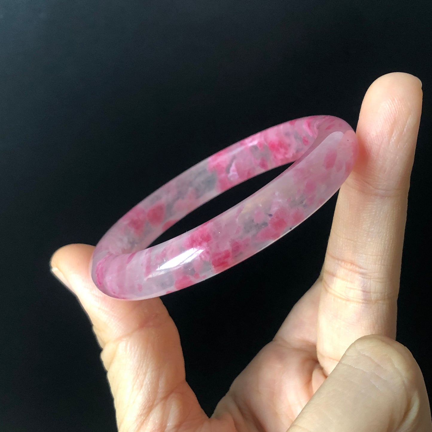 52.9mm Premium Ultra-rare Pink Rhodonite Crystal Stone Gemstone Bangle | Blossom Flowers | Sakura Rain Plum Cherry Blossom | Healing Stone