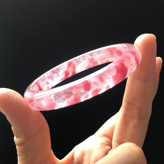 52.9mm Premium Ultra-rare Pink Rhodonite Crystal Stone Gemstone Bangle | Blossom Flowers | Sakura Rain Plum Cherry Blossom | Healing Stone