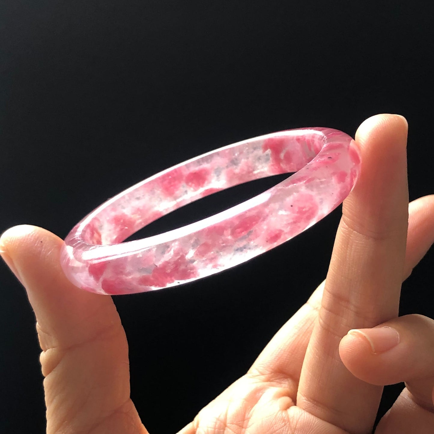 52.9mm Premium Ultra-rare Pink Rhodonite Crystal Stone Gemstone Bangle | Blossom Flowers | Sakura Rain Plum Cherry Blossom | Healing Stone