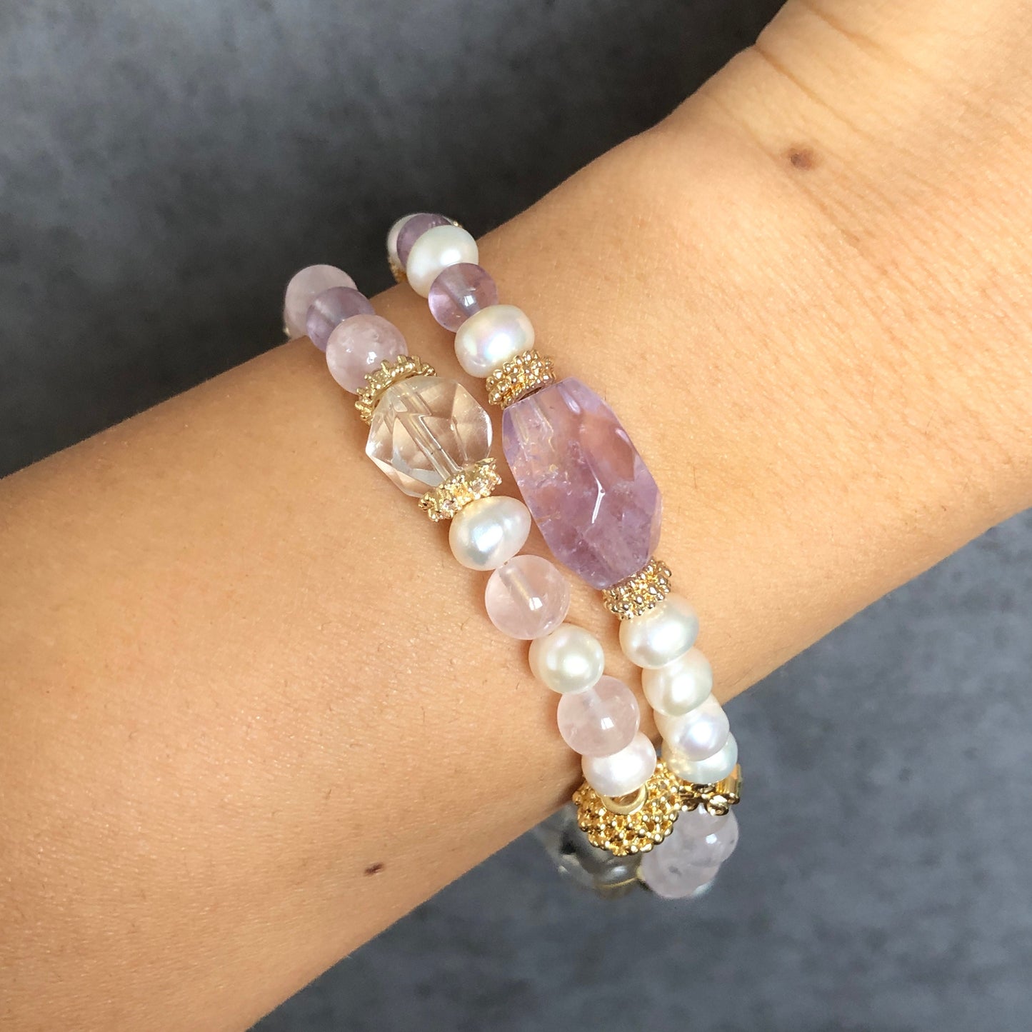 Rainbow Clear Quartz with Hematoid Carved Nine-tailed Fox 2 way Necklace Choker and Bracelet | Rose Quartz, Amethyst and Freshwater Pearl