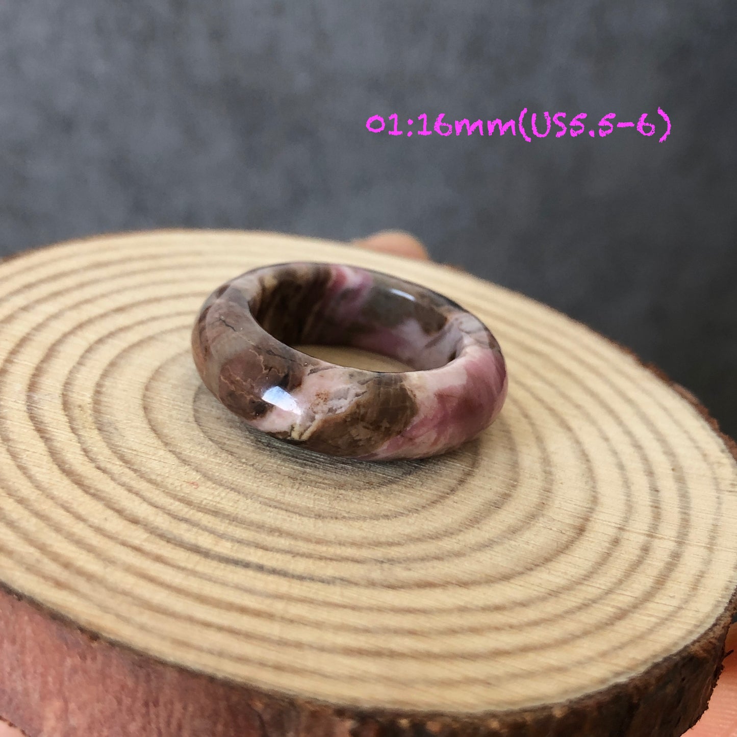 Natural Rhodonite Stone Crystal Ring | 16mm+ | US 5.5-6.5 | Pink with Brown, Green and Porcelain Blue | The Heart Chakra Healing Gemstone