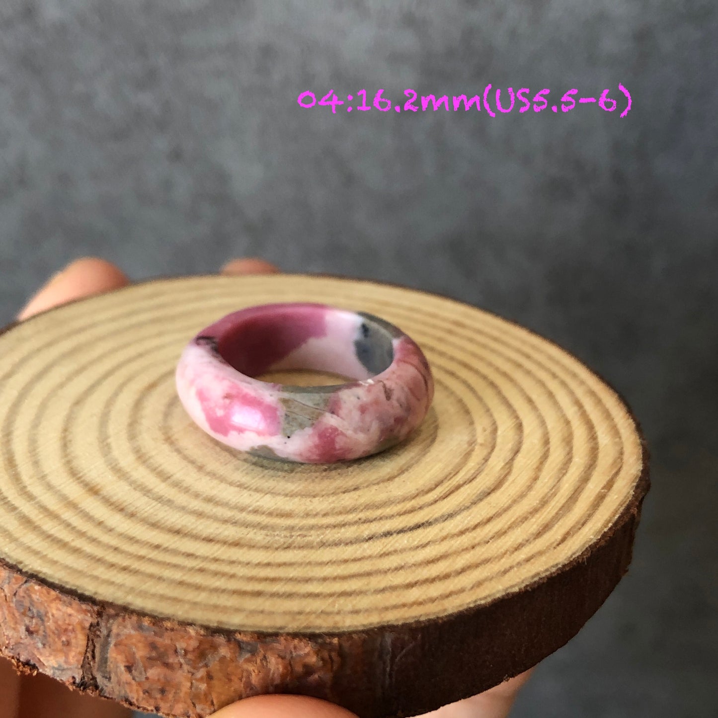 Natural Rhodonite Stone Crystal Ring | 16mm+ | US 5.5-6.5 | Pink with Brown, Green and Porcelain Blue | The Heart Chakra Healing Gemstone