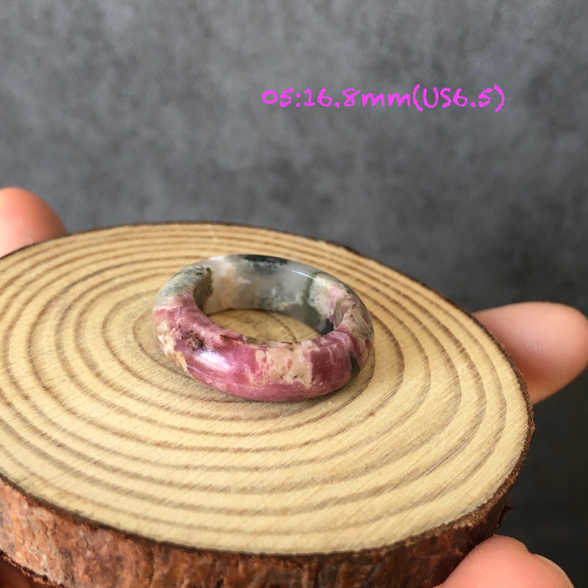 Natural Rhodonite Stone Crystal Ring | 16mm+ | US 5.5-6.5 | Pink with Brown, Green and Porcelain Blue | The Heart Chakra Healing Gemstone