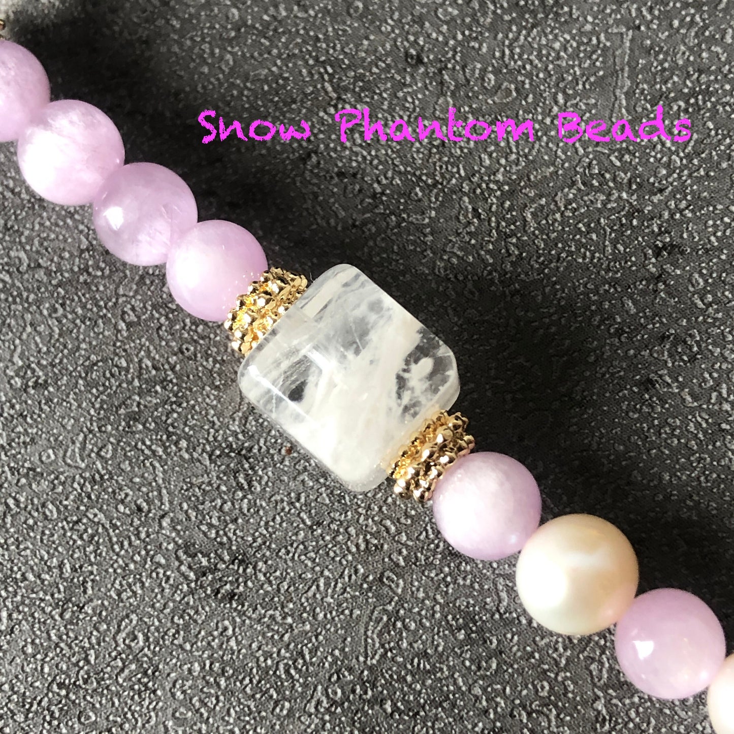 Pink Snow Phantom Quartz Carved Nine-tailed Fox Charm Crystal Double Layer Bracelet | with Kunzite, Snowflake Agate, Pearl | Love & Healing