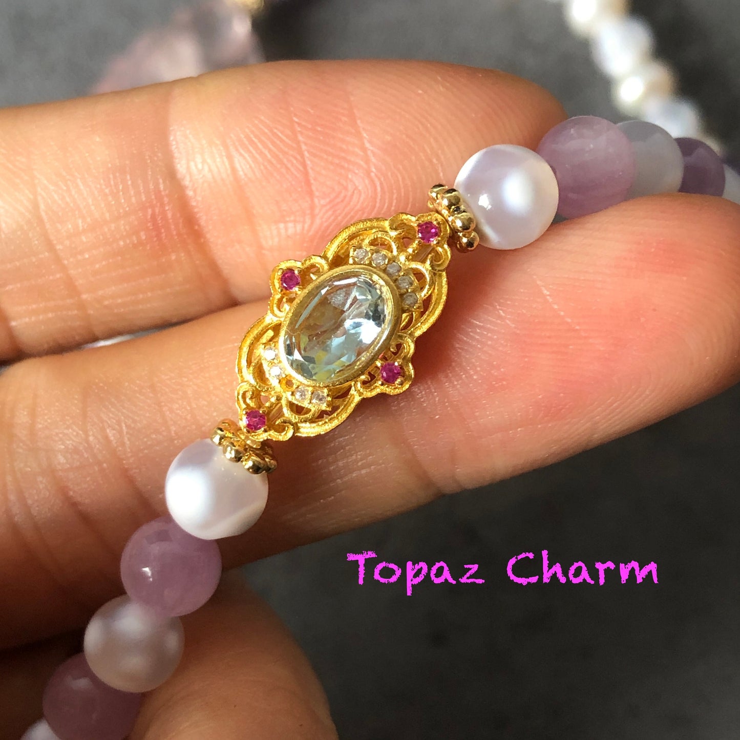 Pink Snow Phantom Quartz Carved Nine-tailed Fox Charm Crystal Double Layer Bracelet | with Kunzite, Snowflake Agate, Pearl | Love & Healing