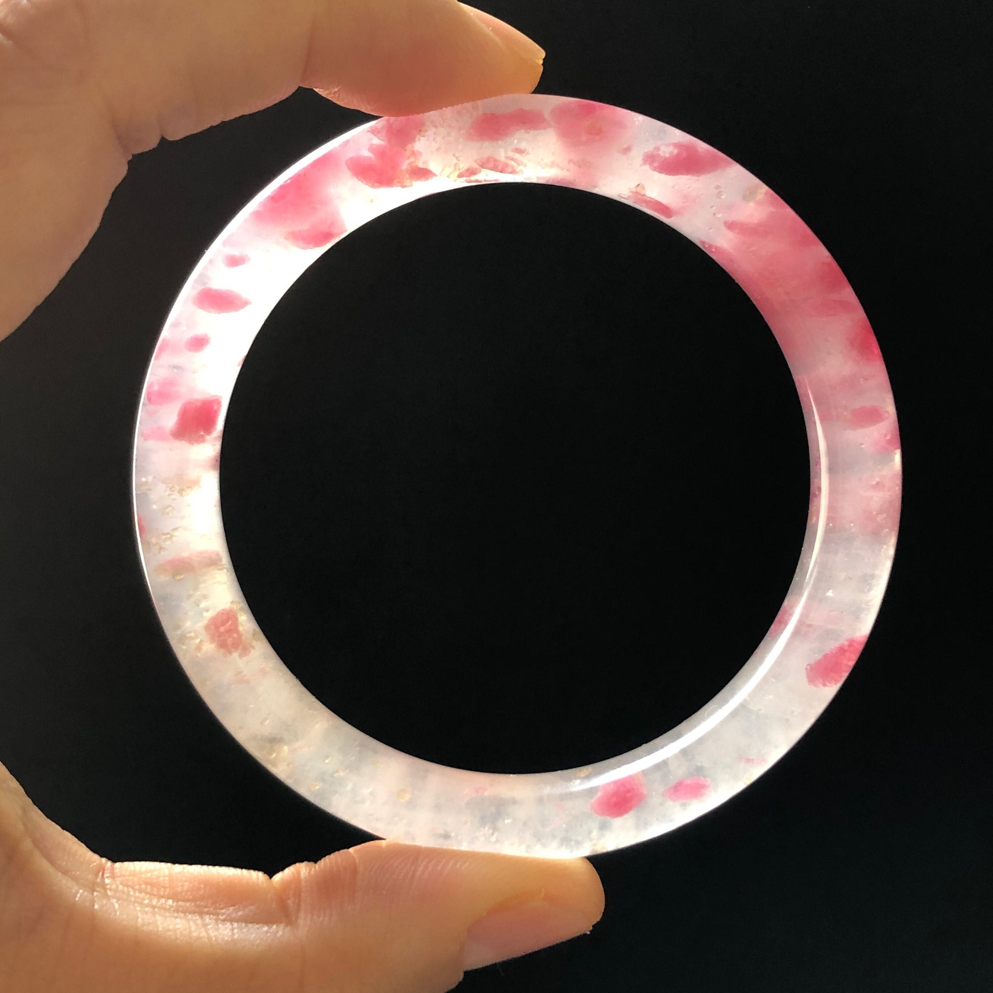 54.5mm Premium Icy Sakura Rain Rhodonite Crystal Bangle Bracelet | Strawberry Yogurt | Milky Pink Cherry Blossom | Healing Stone Gemstone