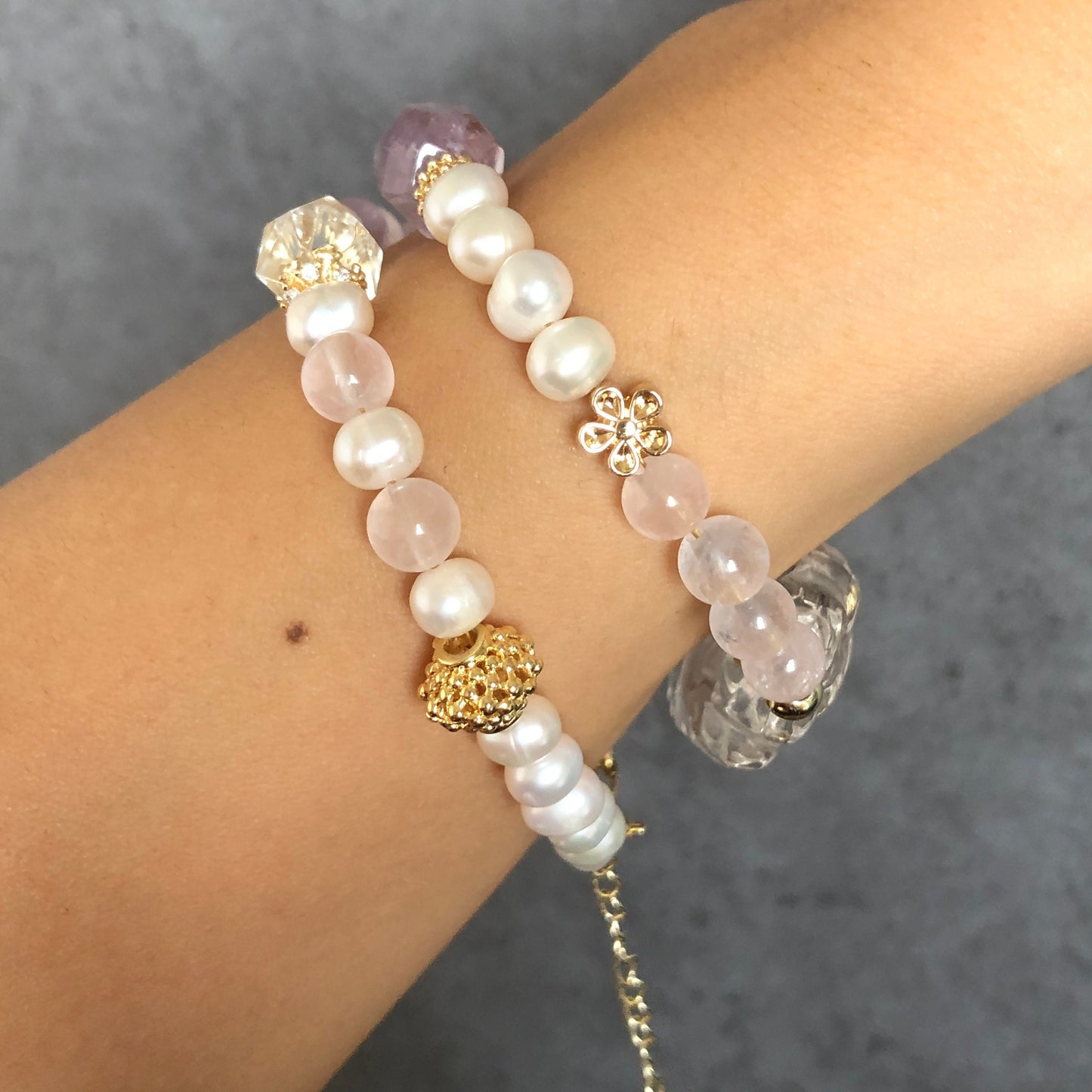 Rainbow Clear Quartz with Hematoid Carved Nine-tailed Fox 2 way Necklace Choker and Bracelet | Rose Quartz, Amethyst and Freshwater Pearl