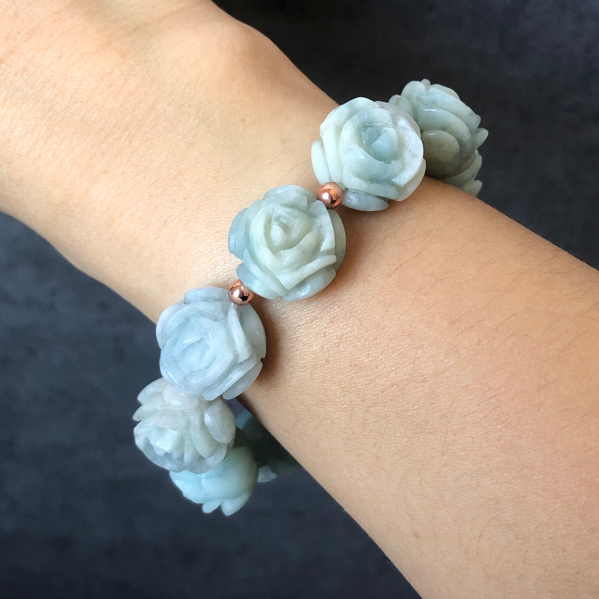 Natural SheTaicui jade (Quartzite) Carved Blue Rose icy crystal charms Bracelet | Blue Sky and White Cloud | Cute & Sweet | Custom made