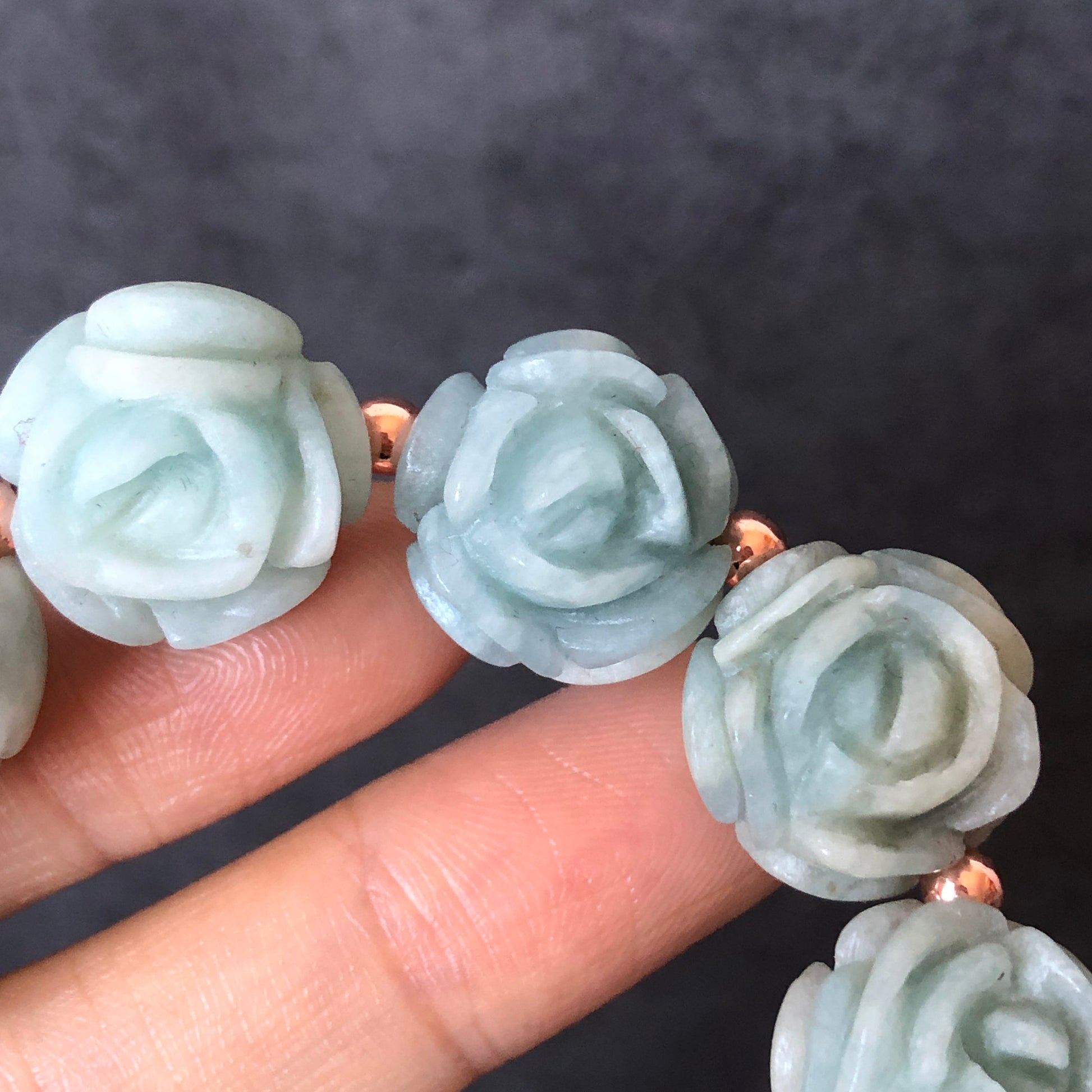 Natural SheTaicui jade (Quartzite) Carved Blue Rose icy crystal charms Bracelet | Blue Sky and White Cloud | Cute & Sweet | Custom made