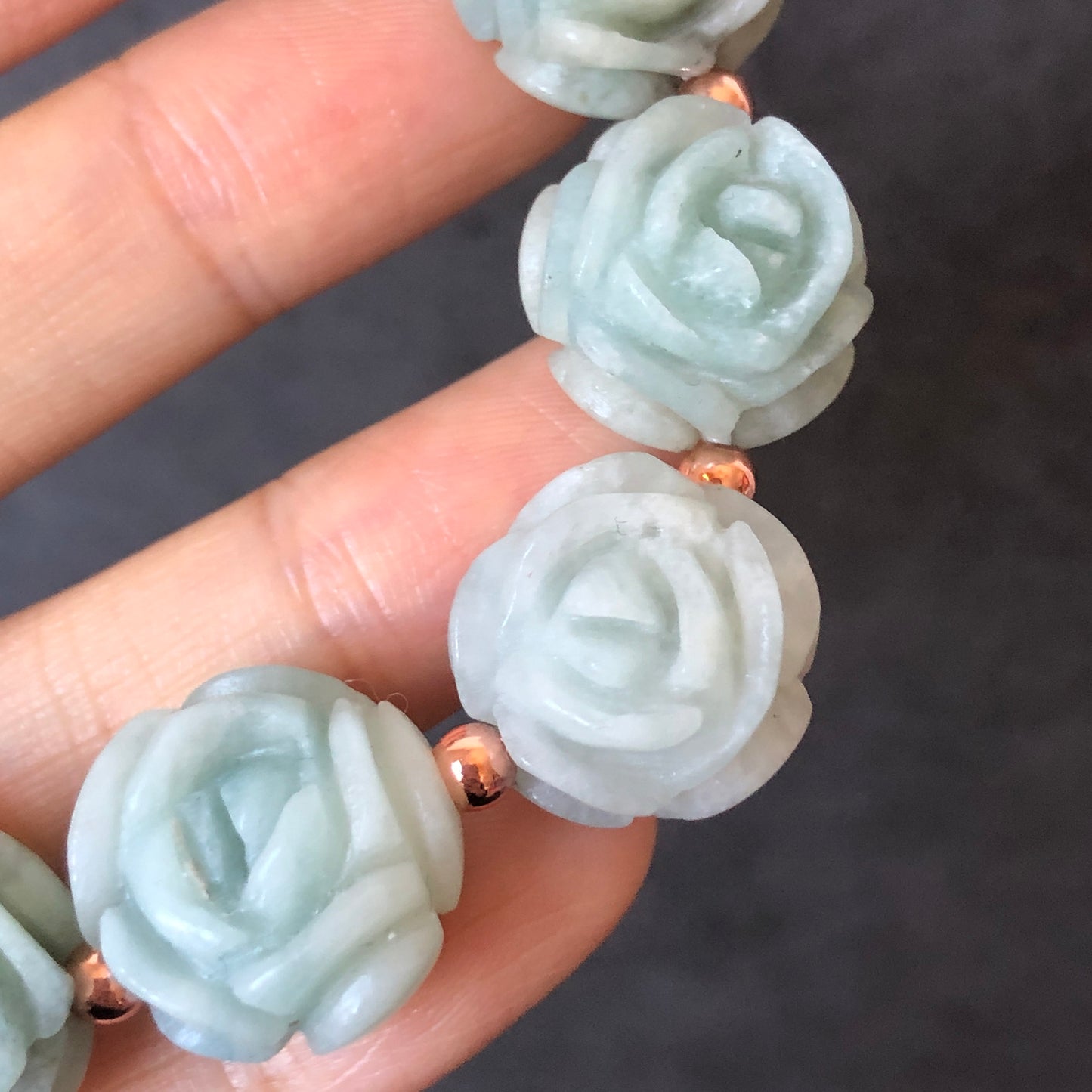 Natural SheTaicui jade (Quartzite) Carved Blue Rose icy crystal charms Bracelet | Blue Sky and White Cloud | Cute & Sweet | Custom made