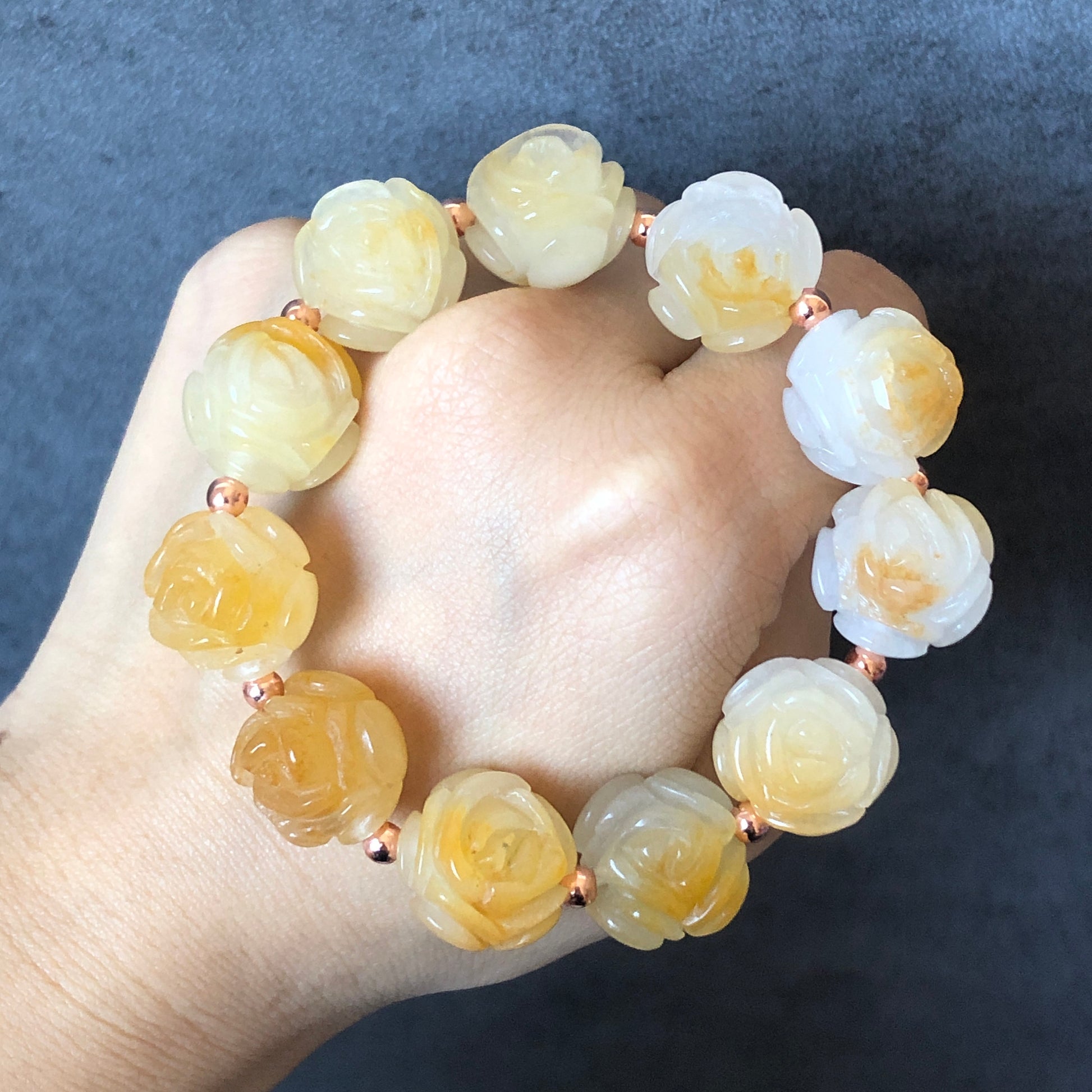 Natural SheTaicui Jade (Quartzite) carved icy Yellow Rose crystal charms Bracelet | Icy Pineapple | Personalized Gift | Gift for her