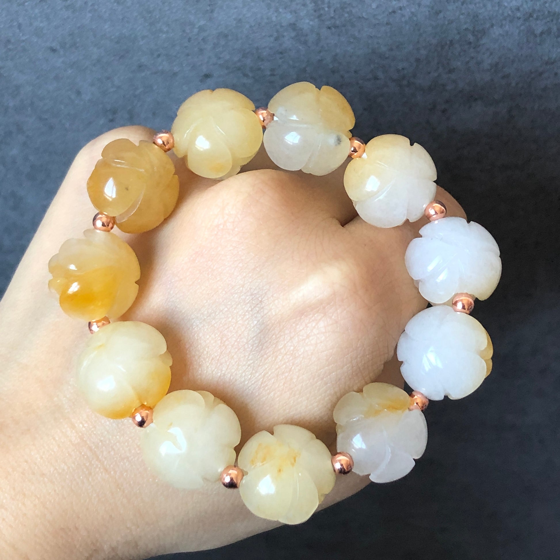 Natural SheTaicui Jade (Quartzite) carved icy Yellow Rose crystal charms Bracelet | Icy Pineapple | Personalized Gift | Gift for her