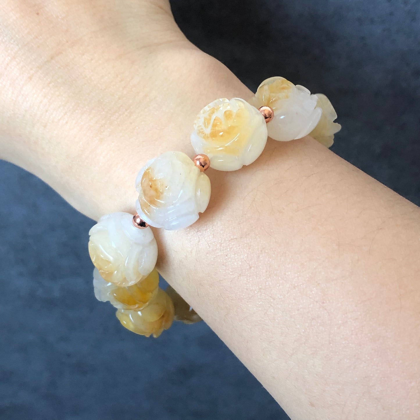 Natural SheTaicui Jade (Quartzite) carved icy Yellow Rose crystal charms Bracelet | Icy Pineapple | Personalized Gift | Gift for her