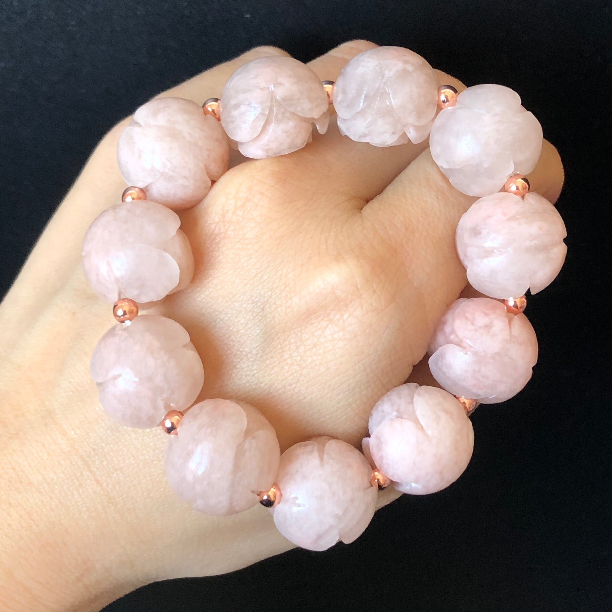 Natural SheTaicui Jade (Quartzite) carved icy Pink Sakura Rose crystal charms Bracelet | Snow Flake | Sweet & Elegant | Personalized Gift