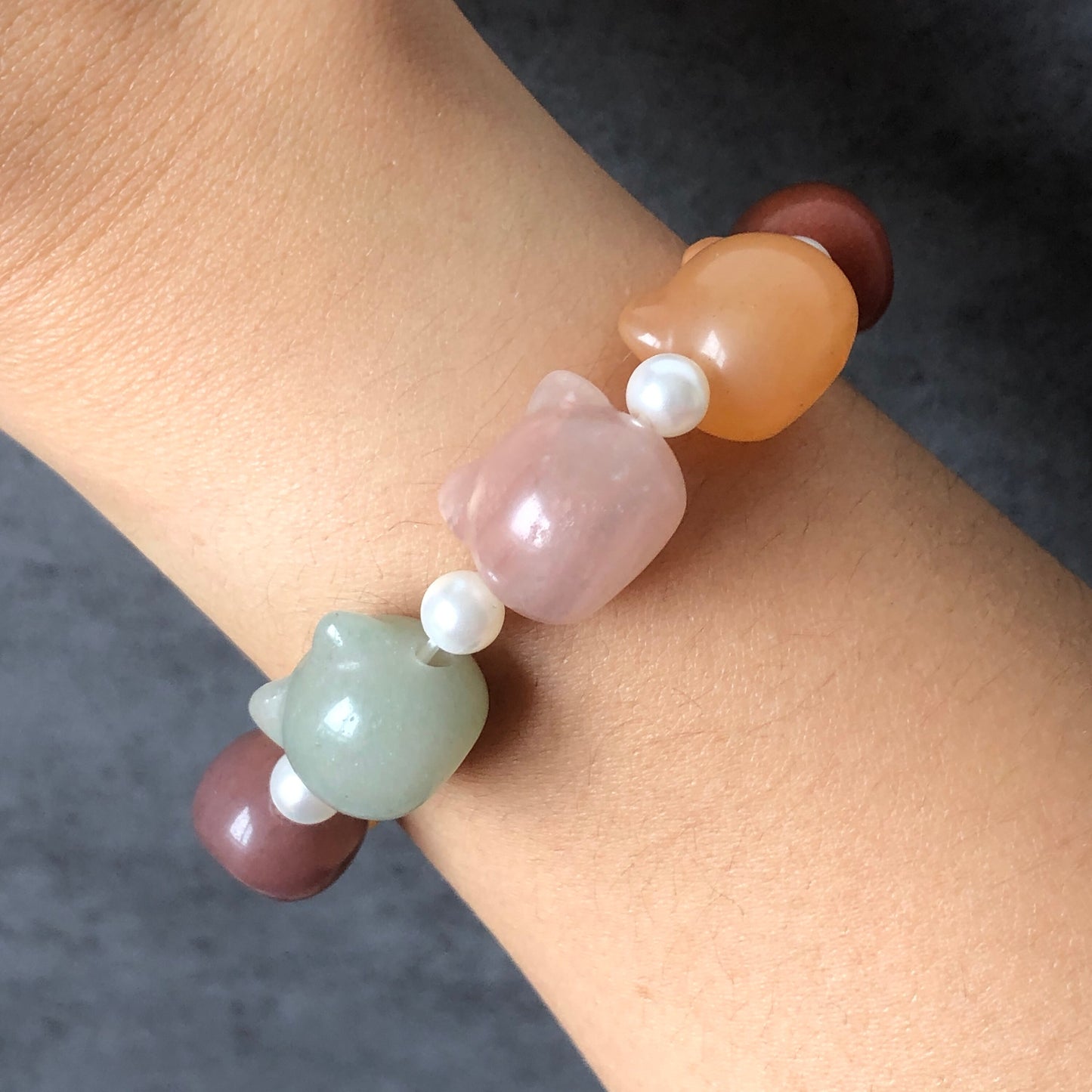 Natural SheTaicui Jade (Quartzite) carved icy Cat charms crystal Bracelet | Rainbow colour | Sweet & Cute | Cat lovers | Personalized Gift