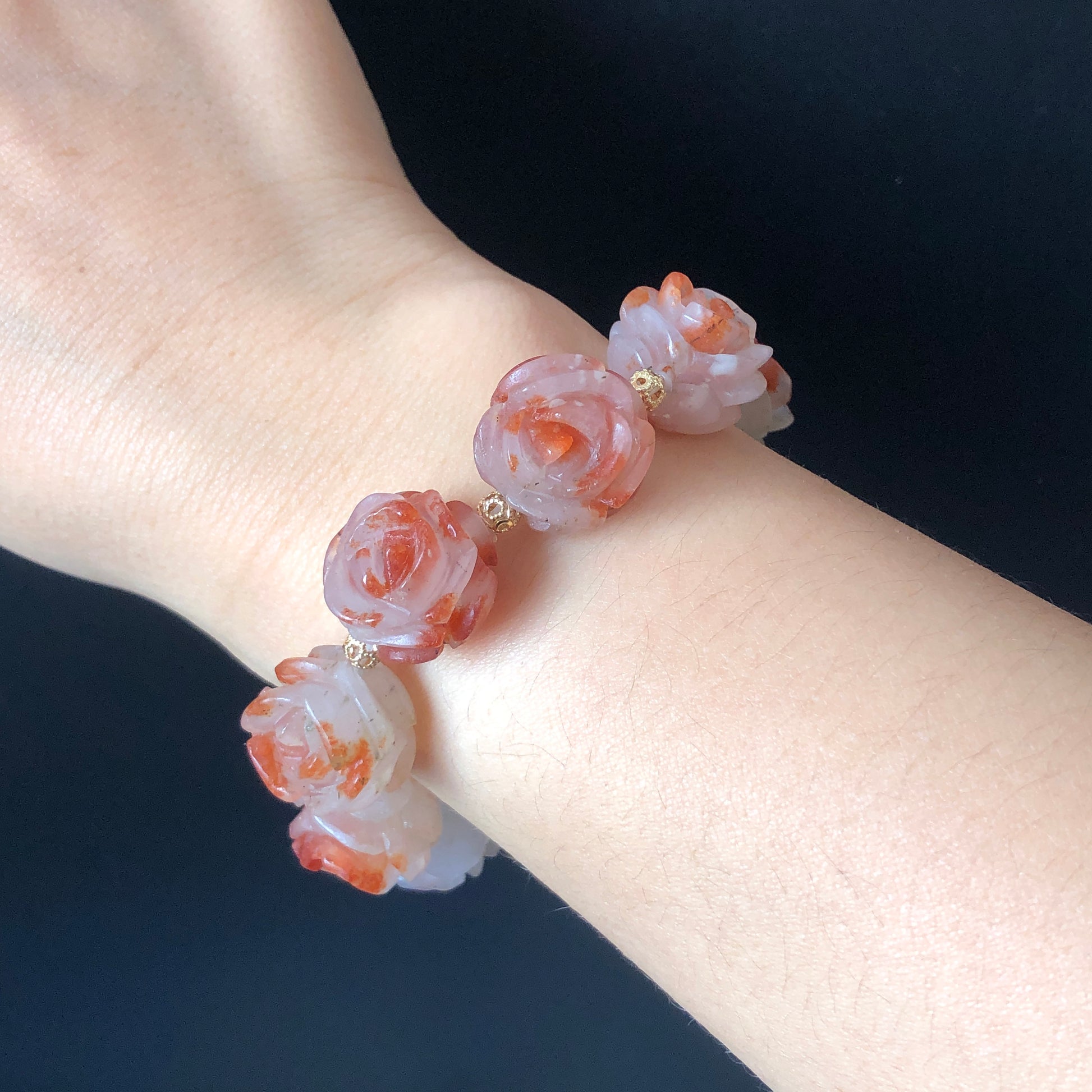 Natural SheTaicui Jade (Quartzite) carved icy Red Rose crystal charm Bracelet | Red plum blossom | Personalized Gemstone Gift | Custom Made