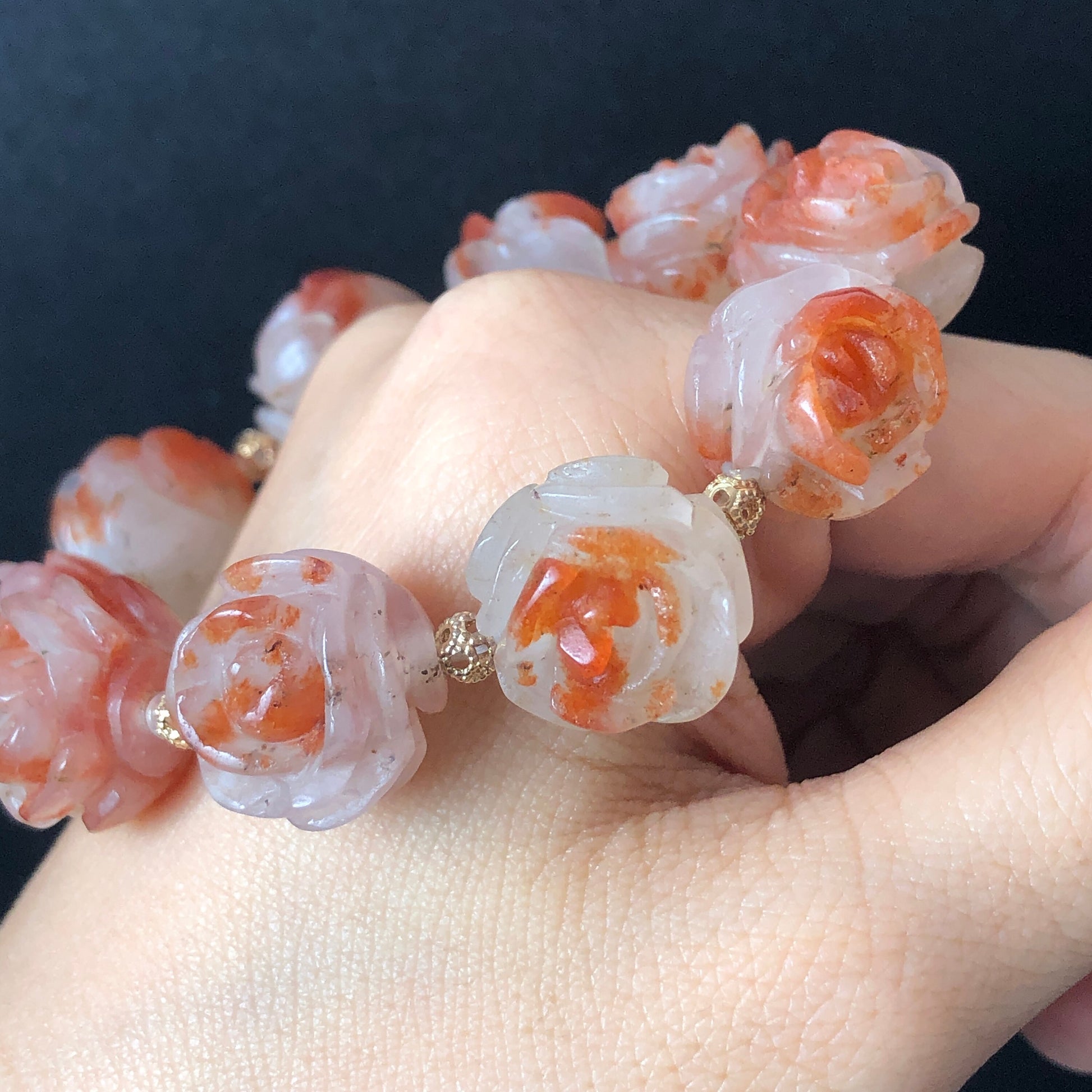 Natural SheTaicui Jade (Quartzite) carved icy Red Rose crystal charm Bracelet | Red plum blossom | Personalized Gemstone Gift | Custom Made