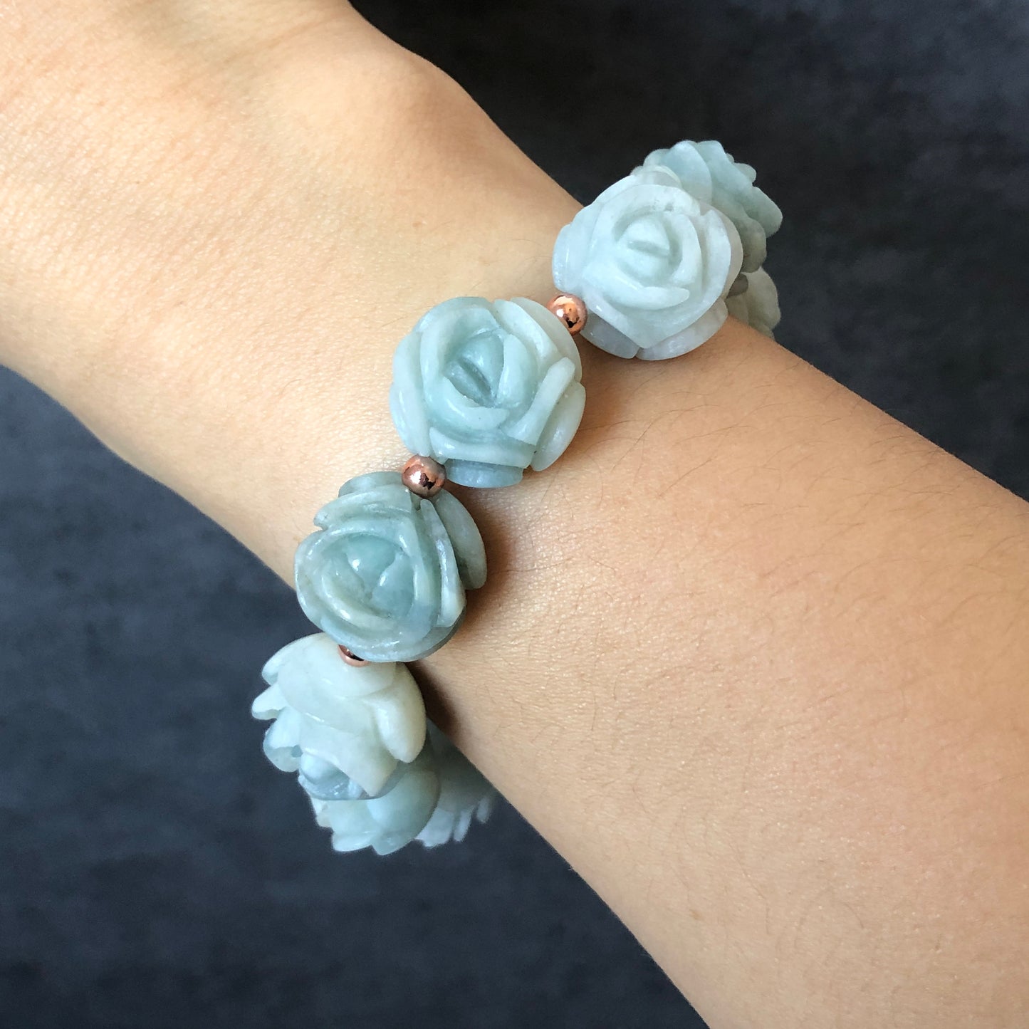 Natural SheTaicui jade (Quartzite) Carved Blue Rose icy crystal charms Bracelet | Blue Sky and White Cloud | Cute & Sweet | Custom made