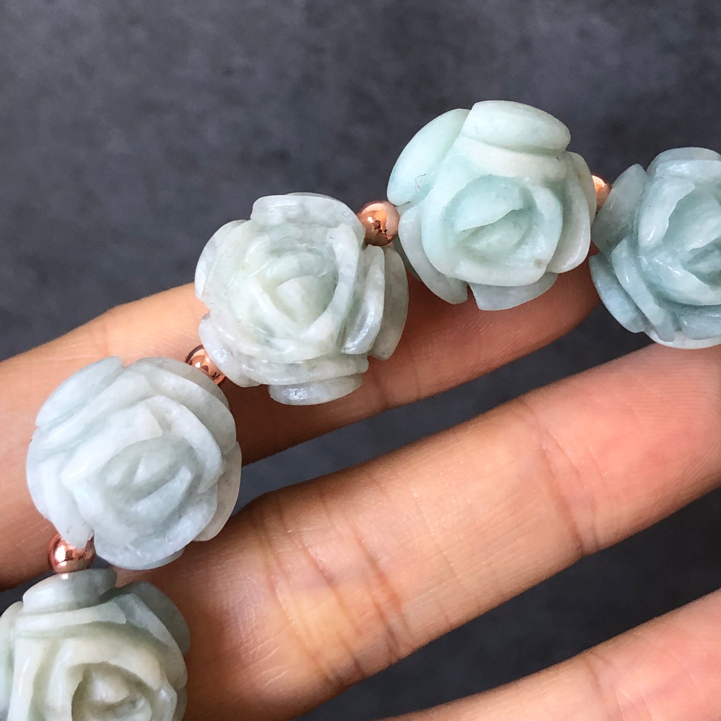 Natural SheTaicui jade (Quartzite) Carved Blue Rose icy crystal charms Bracelet | Blue Sky and White Cloud | Cute & Sweet | Custom made