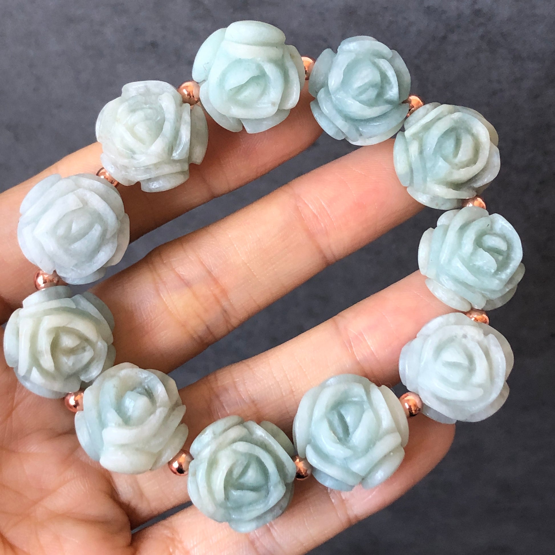 Natural SheTaicui jade (Quartzite) Carved Blue Rose icy crystal charms Bracelet | Blue Sky and White Cloud | Cute & Sweet | Custom made