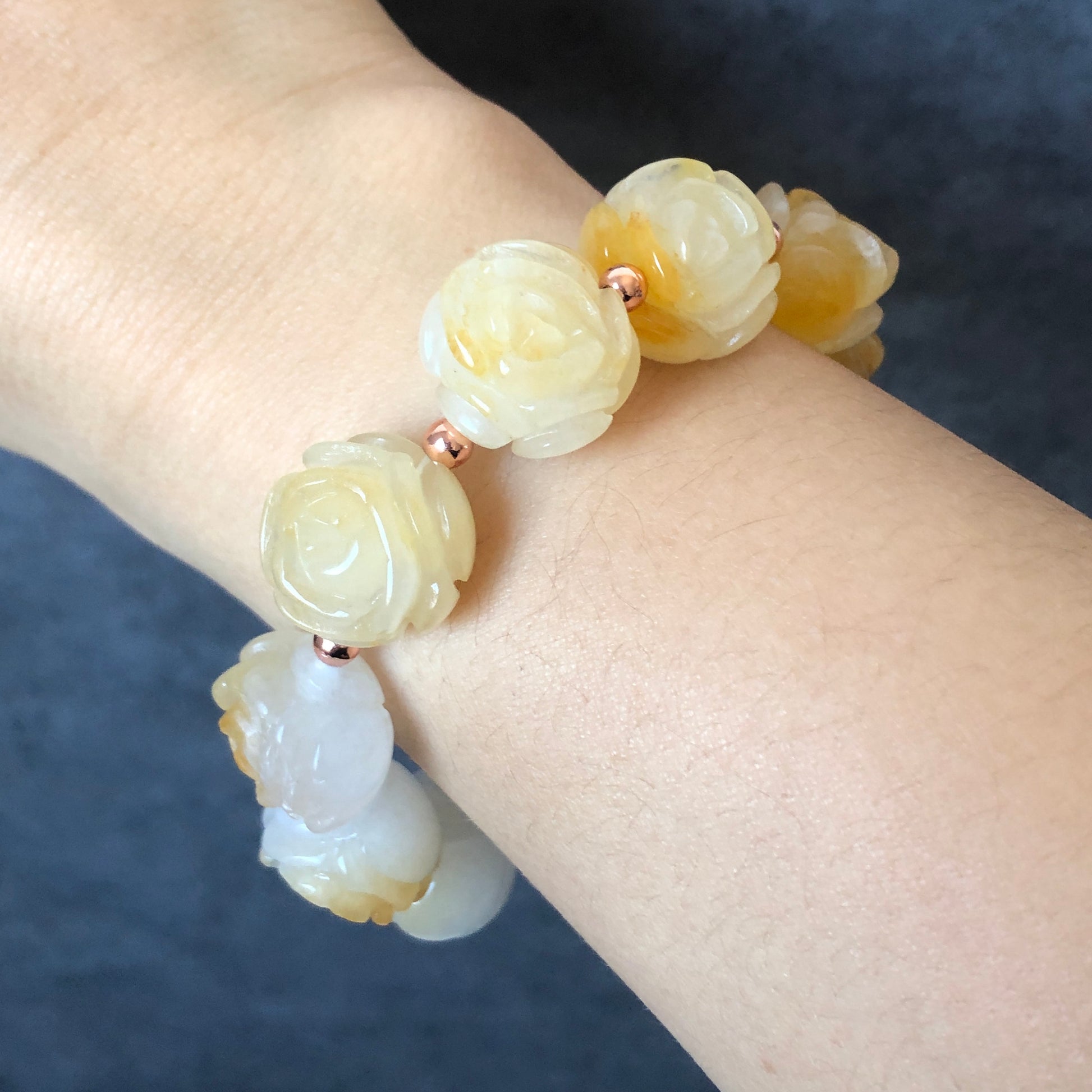 Natural SheTaicui Jade (Quartzite) carved icy Yellow Rose crystal charms Bracelet | Icy Pineapple | Personalized Gift | Gift for her