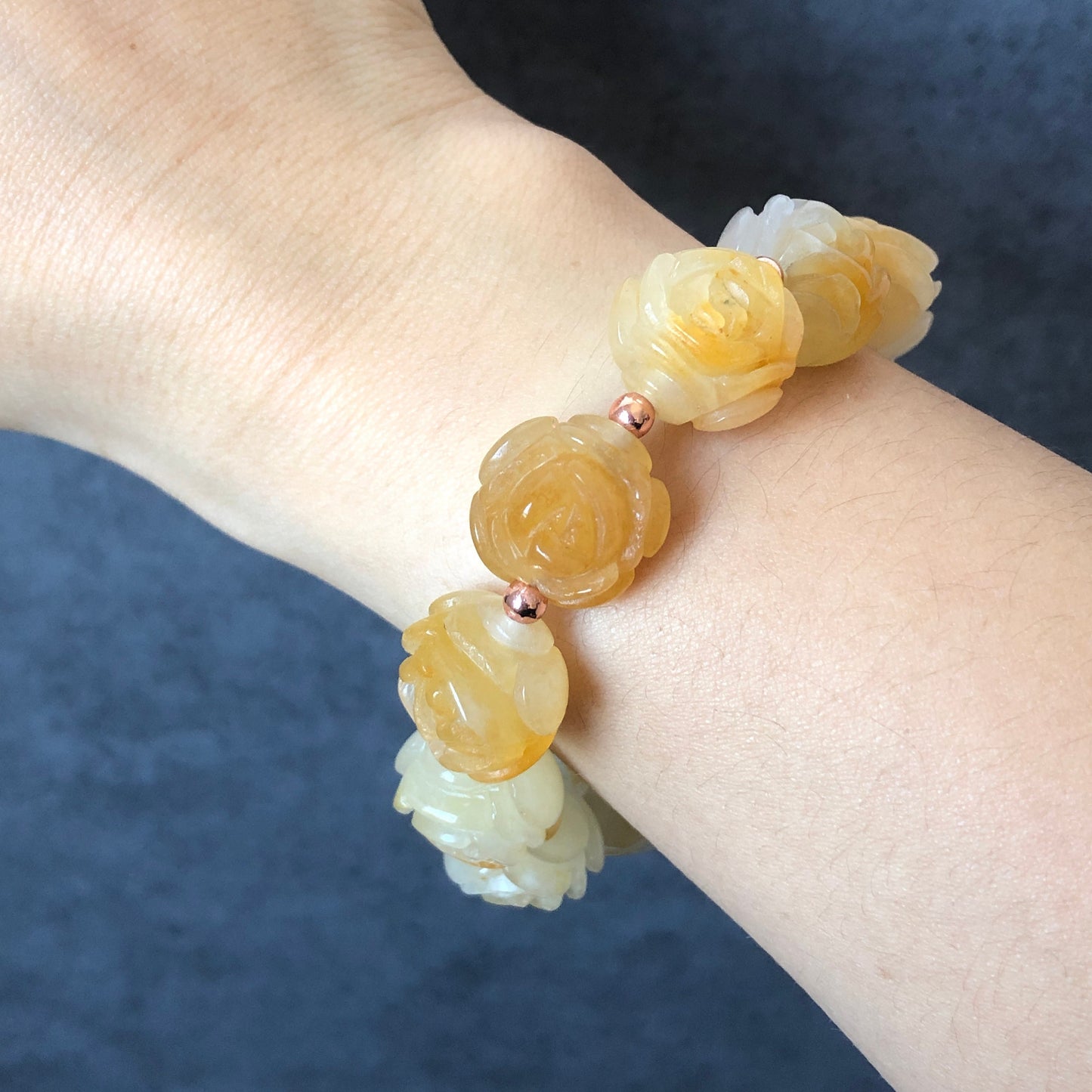 Natural SheTaicui Jade (Quartzite) carved icy Yellow Rose crystal charms Bracelet | Icy Pineapple | Personalized Gift | Gift for her