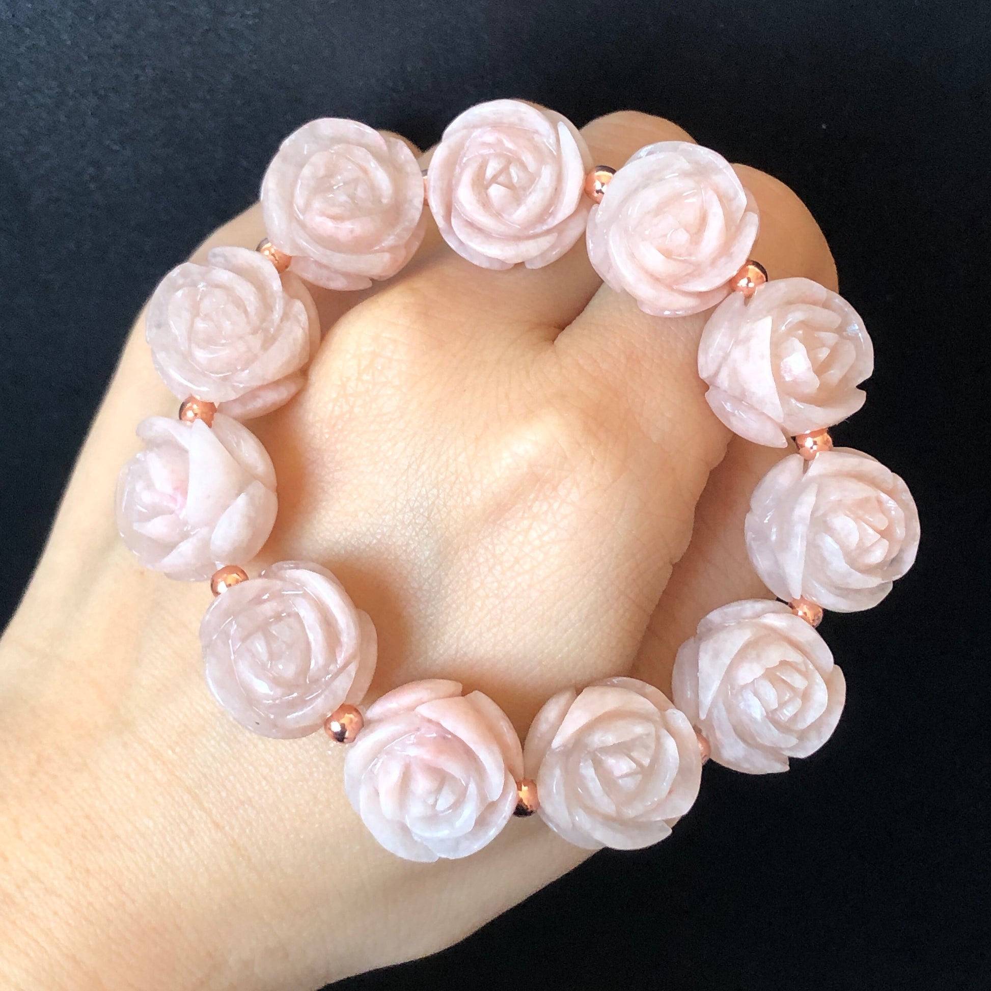 Natural SheTaicui Jade (Quartzite) carved icy Pink Sakura Rose crystal charms Bracelet | Snow Flake | Sweet & Elegant | Personalized Gift